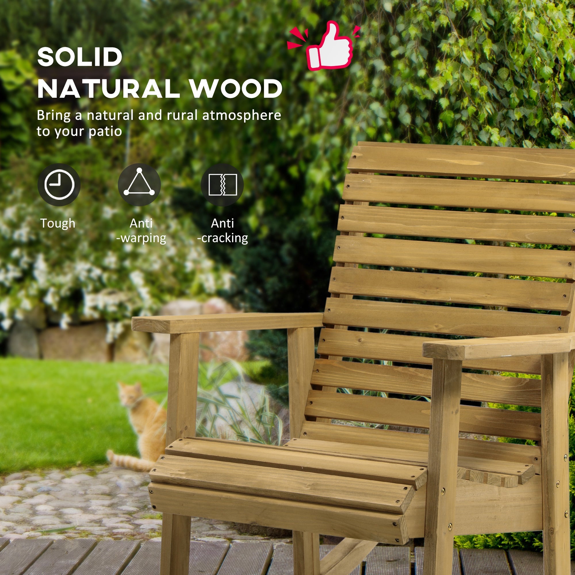 Outsunny Traditional Wooden Rocking Chair Slatted Porch Rocker with Armrest Light Brown