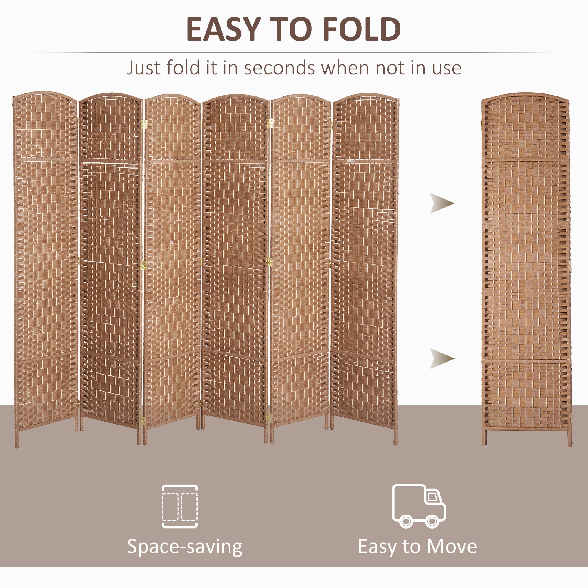 HOMCOM Farmhouse Chic Room Divider: 6-Panel Folding Wooden Frame Partition for Bedroom Spaces, Natural Finish
