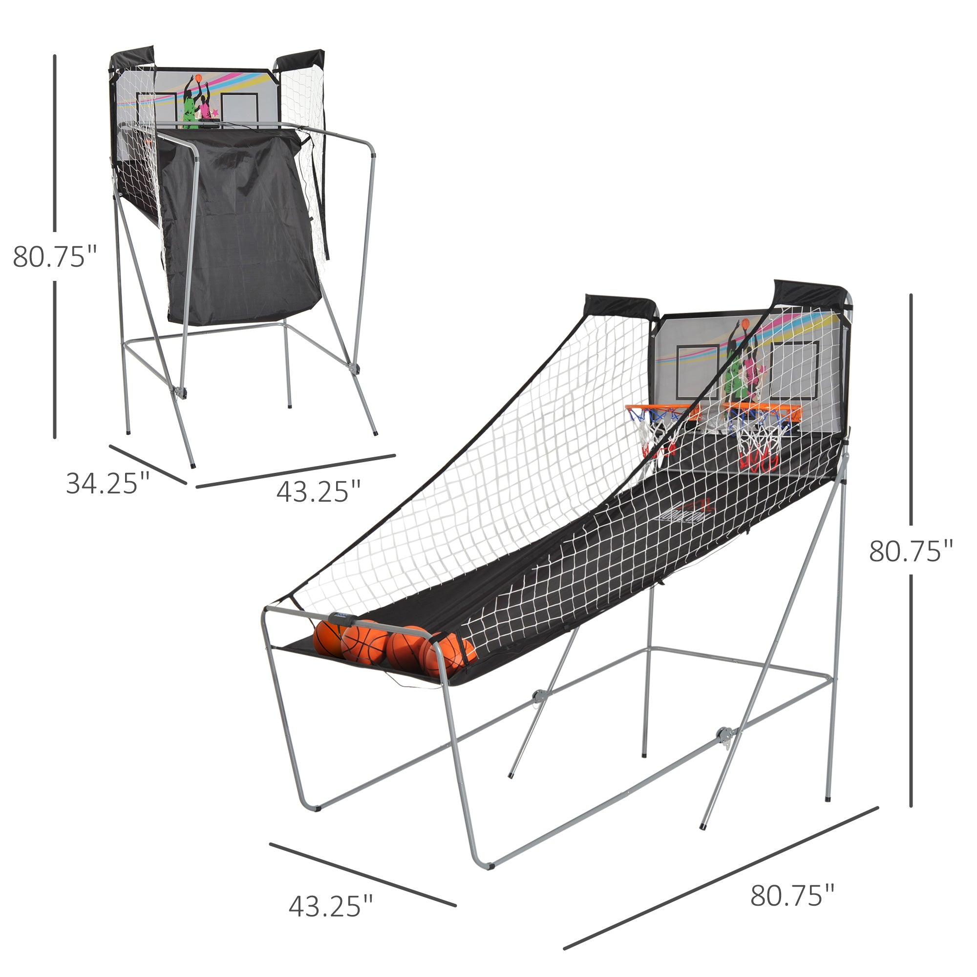 HOMCOM Arcade Style Double Shot Basketball Game Indoor Electronic Scoring System Foldable Design with 4 Balls