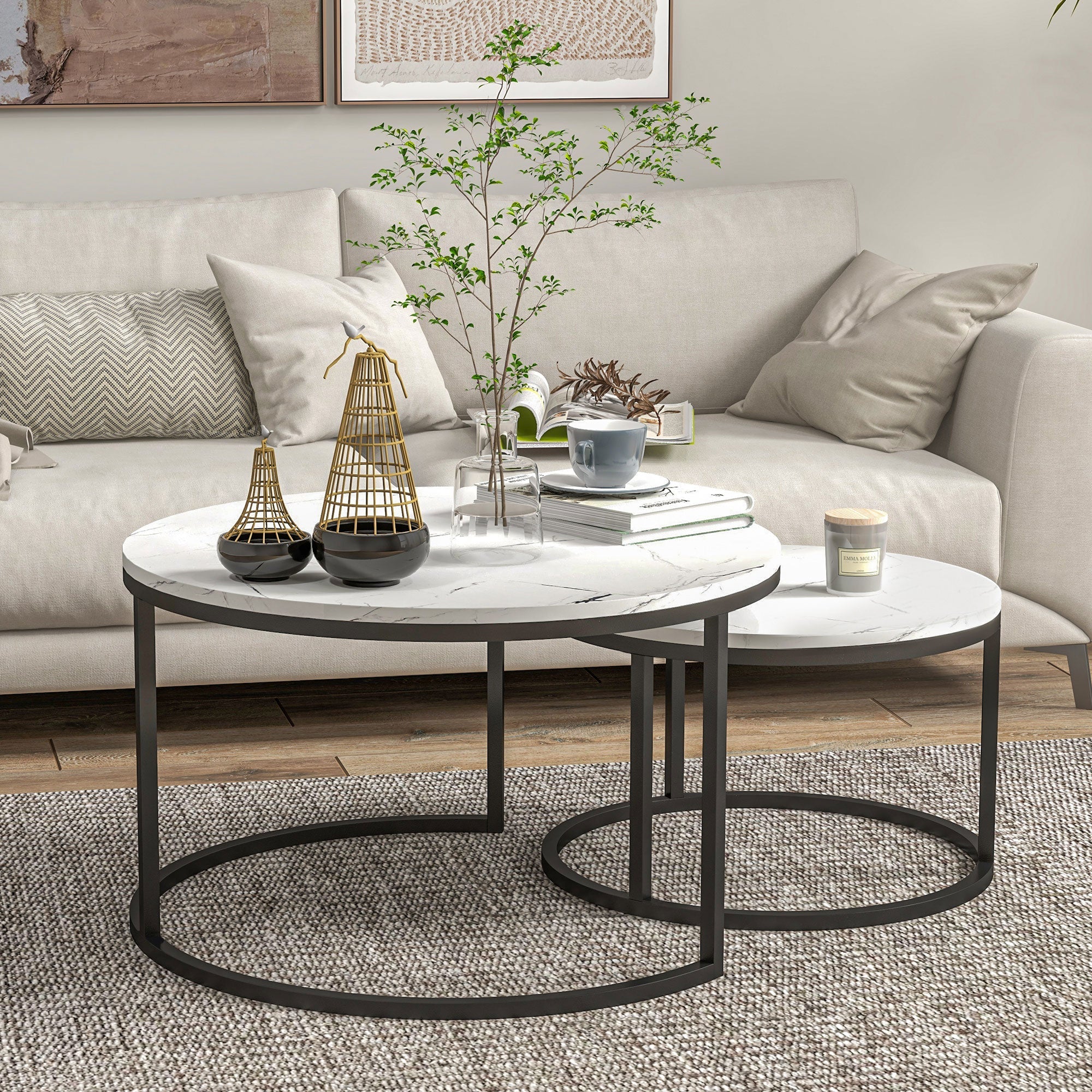 Homcom Metal Nesting Side Tables: Modern Set of 2 for Living Room, Bedroom or Office Space
