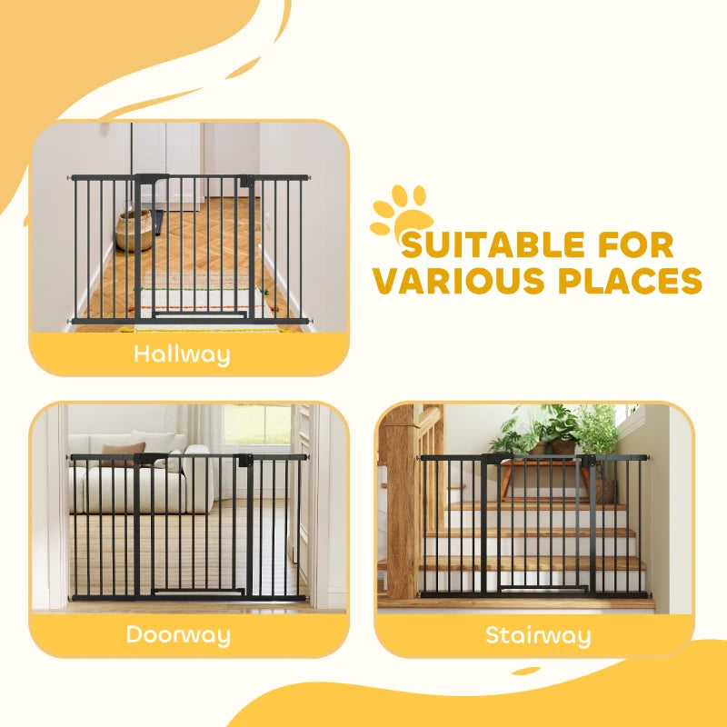 Baby Gate, Pet Safety Gate Pressure Fit, 30"-51" Wide with Two-Way Open, Auto-Close for Stair, Doorways, Hallways, Black