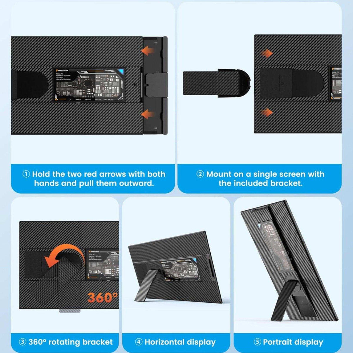 TUTT 15.6” Portable Monitor | Multi-Position IPS FHD Screen Extender | USB-C & HDMI, Built-in Speakers, P5