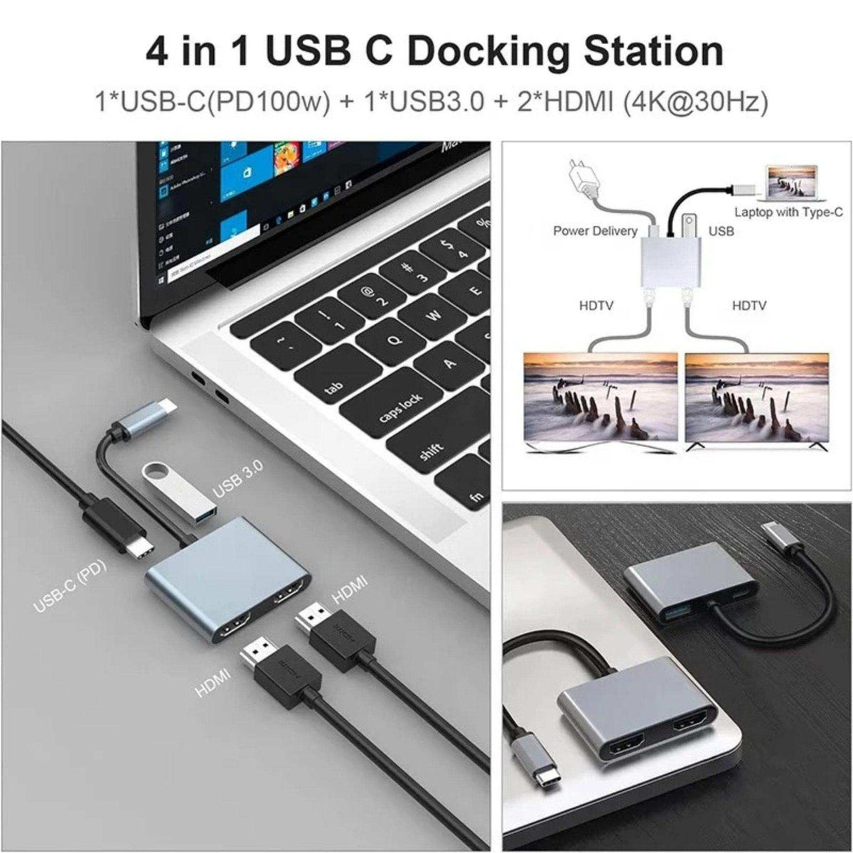 TUTT 4 In 1 4K Dual Monitor HDMI Video Type-C Hub Docking Station USB C To Dual 4K HDMI MST Adapter With 2 HDMI USB 3.0 and PD