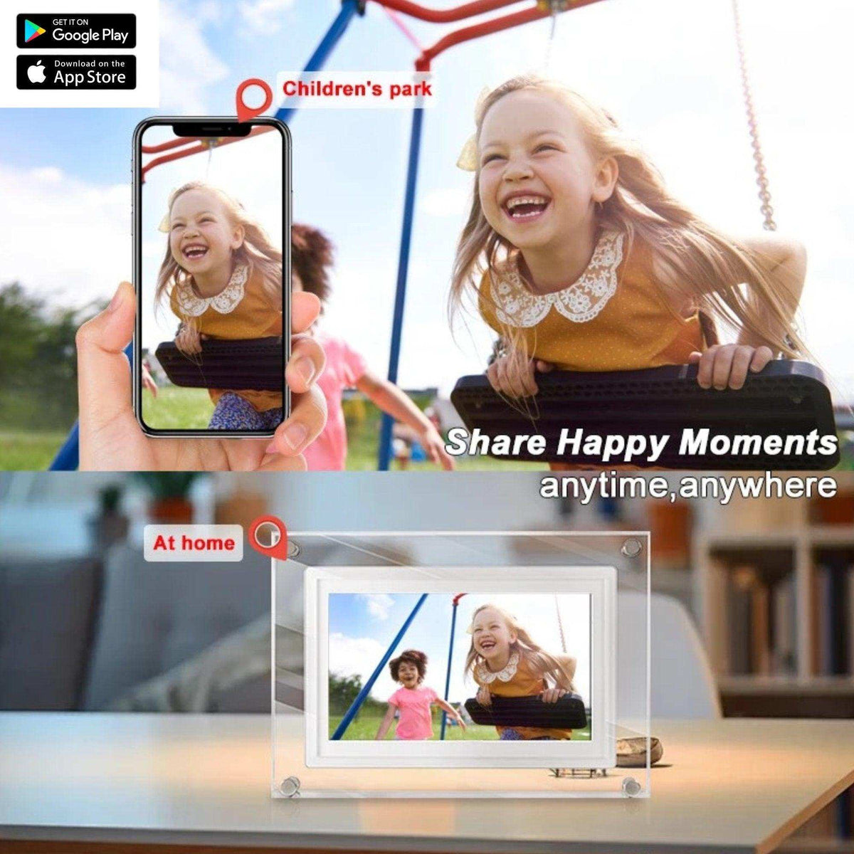 TUTT 7" and 10” Acrylic Digital Photo Frame | WiFi | IPS Touchscreen | 32GB Built-In Storage | Frameo App