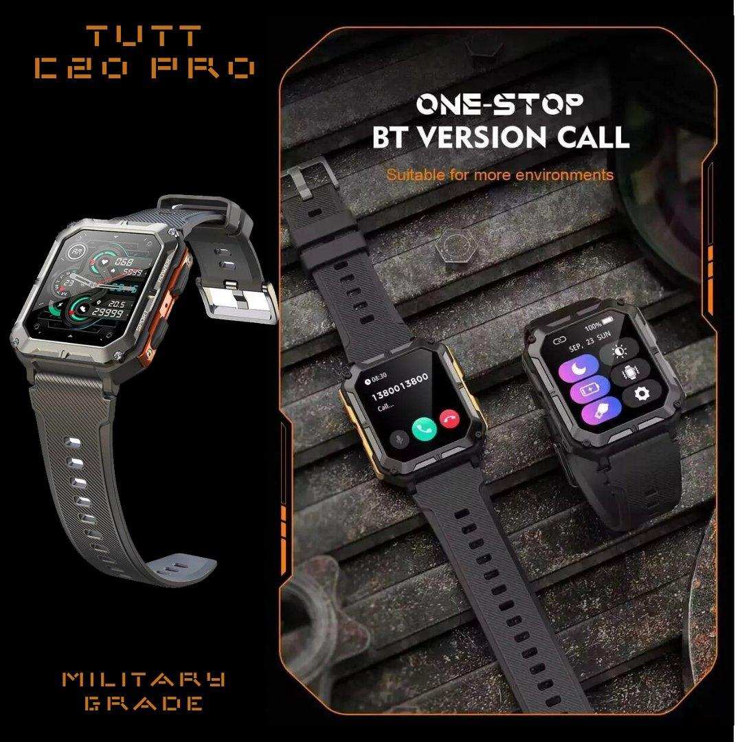 TUTT Smartwatch for Men Military Rugged | Speaker Pedometer IP68 Waterproof 1.83'' HD Tactical Smart Watch Fitness and Health Tracking Long Battery Life C20-Pro