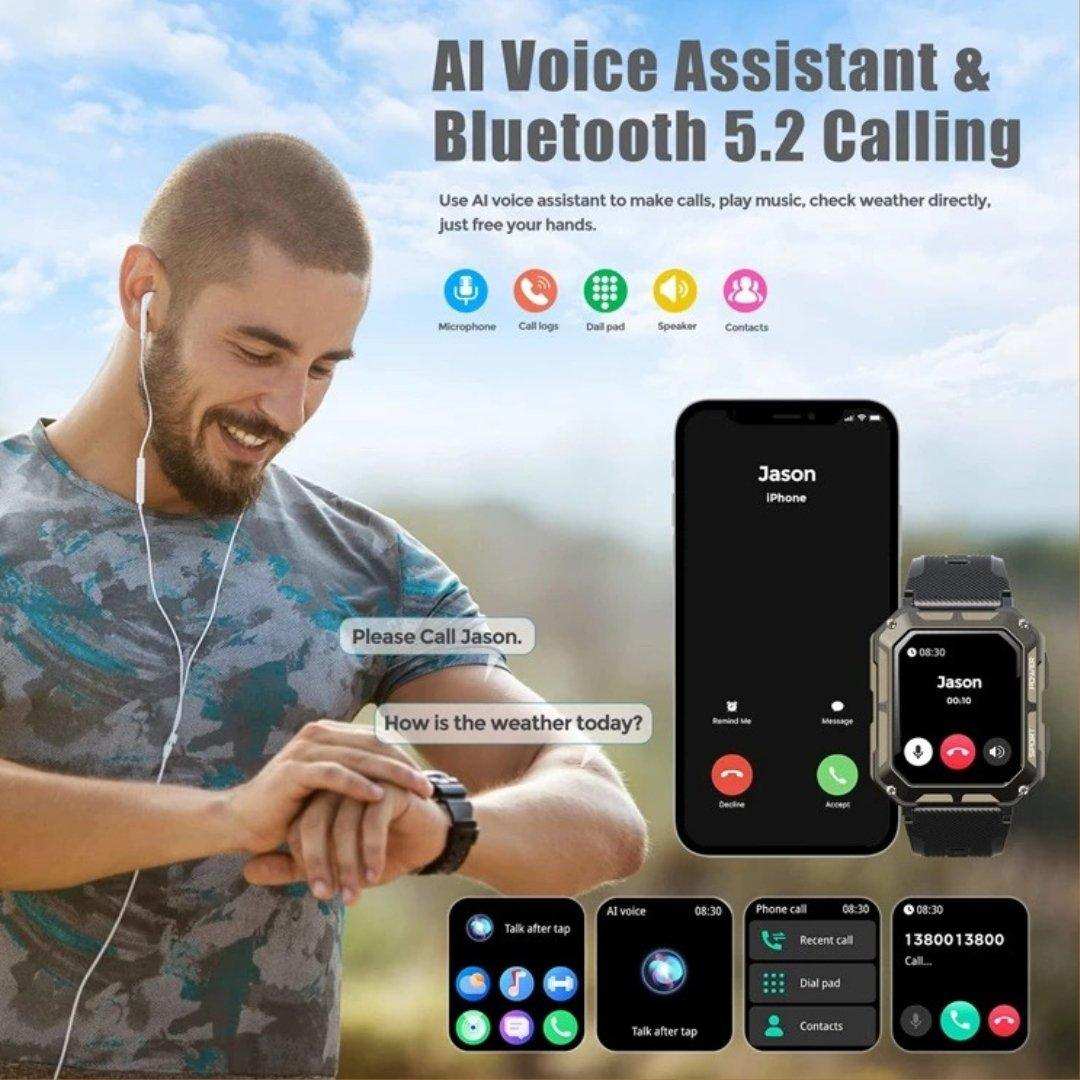 TUTT Smartwatch for Men Military Rugged | Speaker Pedometer IP68 Waterproof 1.83'' HD Tactical Smart Watch Fitness and Health Tracking Long Battery Life C20-Pro