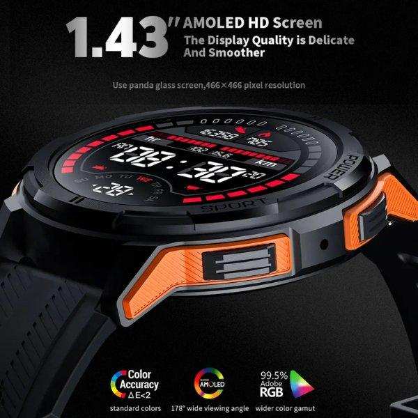TUTT Smartwatch for Men | 1 ATM 10 Meter Depth AMOLED screen | 410mah Long Battery Life Fitness Health Tracking Smart Watch Military Rugged C25
