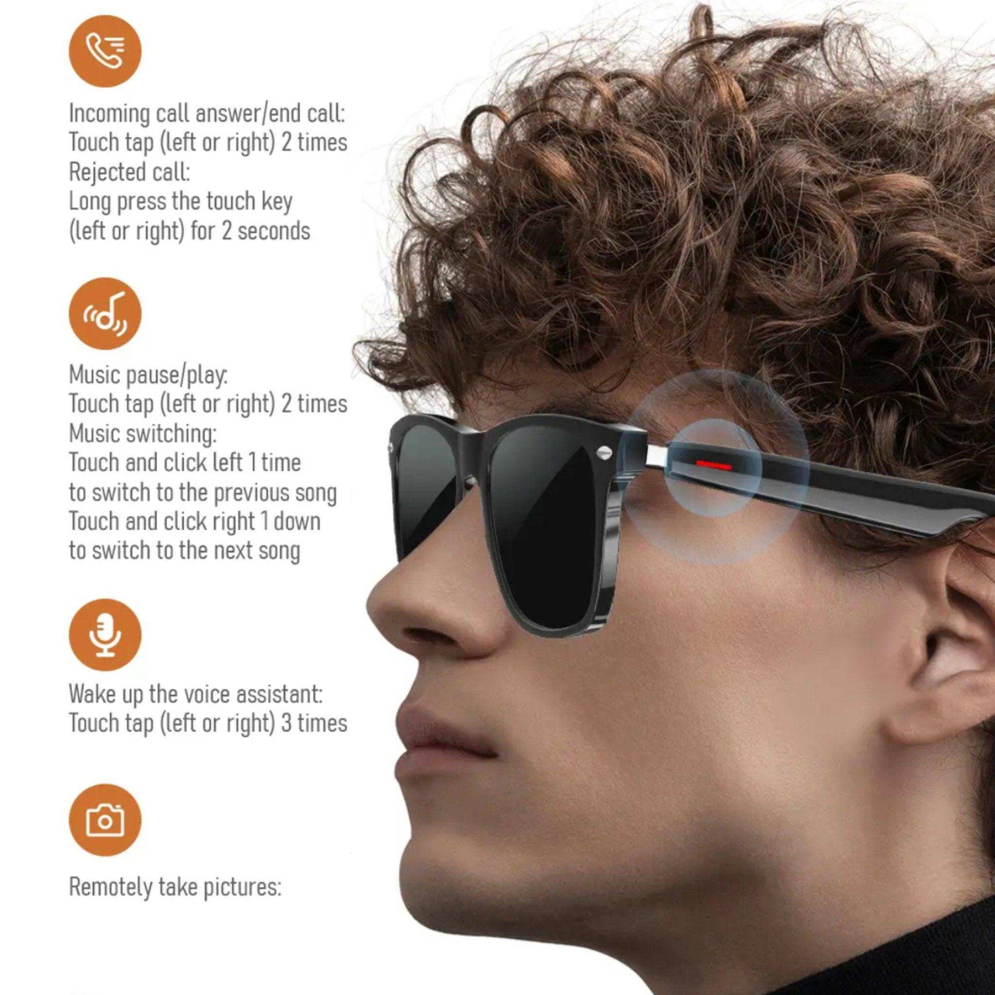 TUTT Bluetooth Smart Sunglasses | AI Voice Assistance Call & Music & Camera Control | HD UV Protection Anti Blue Ray | E13 Test Kit Gift