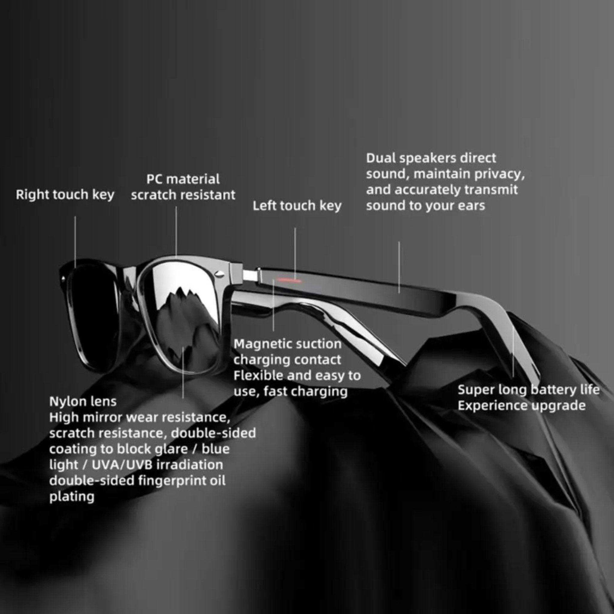 TUTT Bluetooth Smart Sunglasses | AI Voice Assistance Call & Music & Camera Control | HD UV Protection Anti Blue Ray | E13 Test Kit Gift