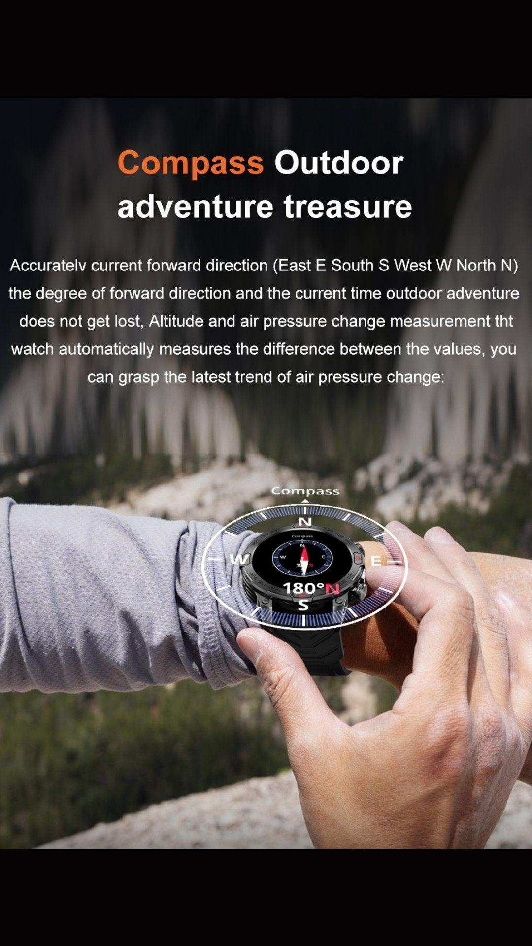 TUTT KC86 AMOLED Zinc Alloy Rugged Outdoor Smart Watch | Compass Barometer Altimeter 1 ATM Waterproof Emergency LED Flashlight | Sport Health Monitor Men Women Long 450 mAh Battery
