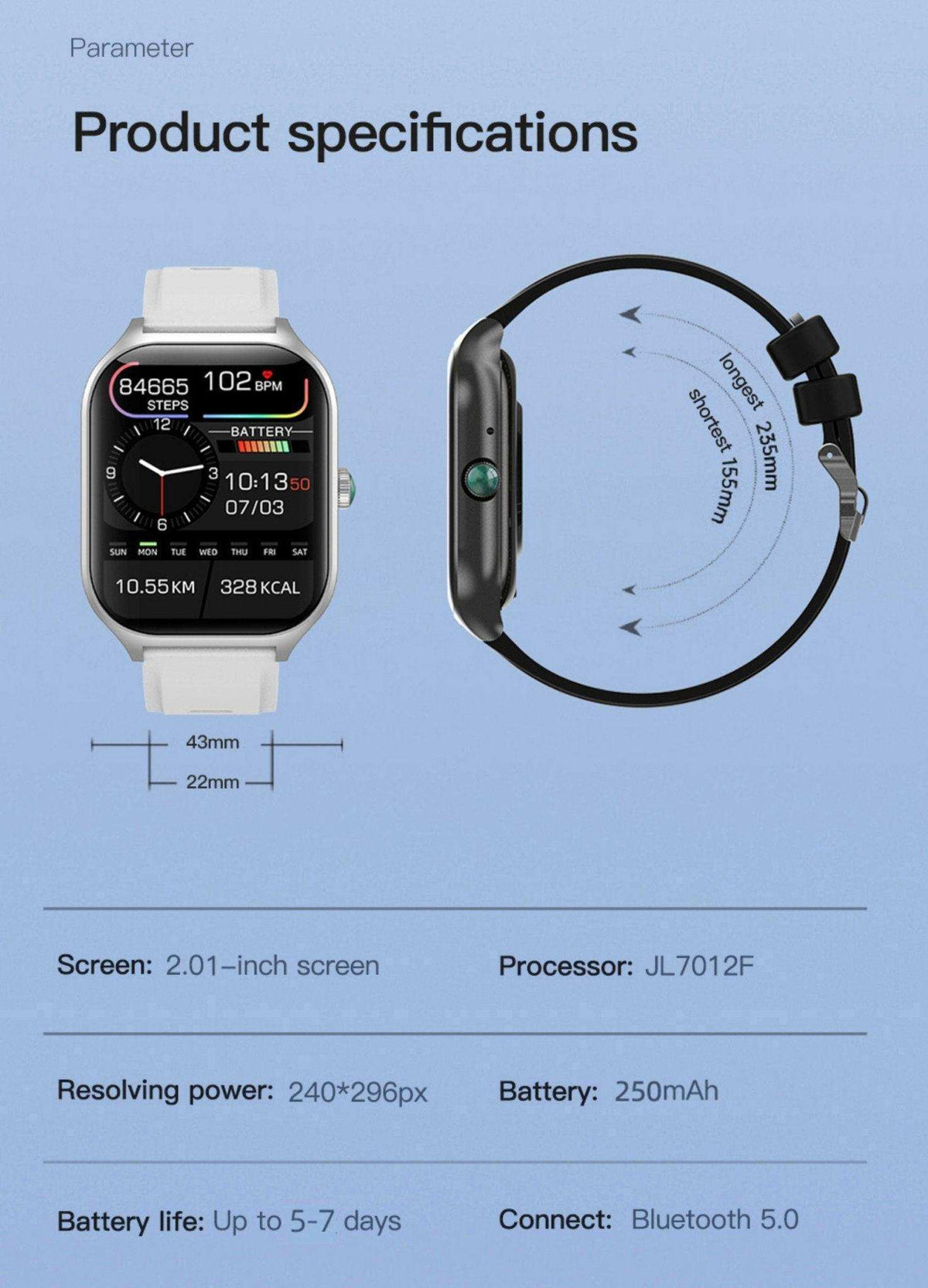 TUTT Smartwatch for Men and Women, 2.01” Dial, Waterproof, Bluetooth Calling, Blood Oxygen & Heart Rate Monitor LX7