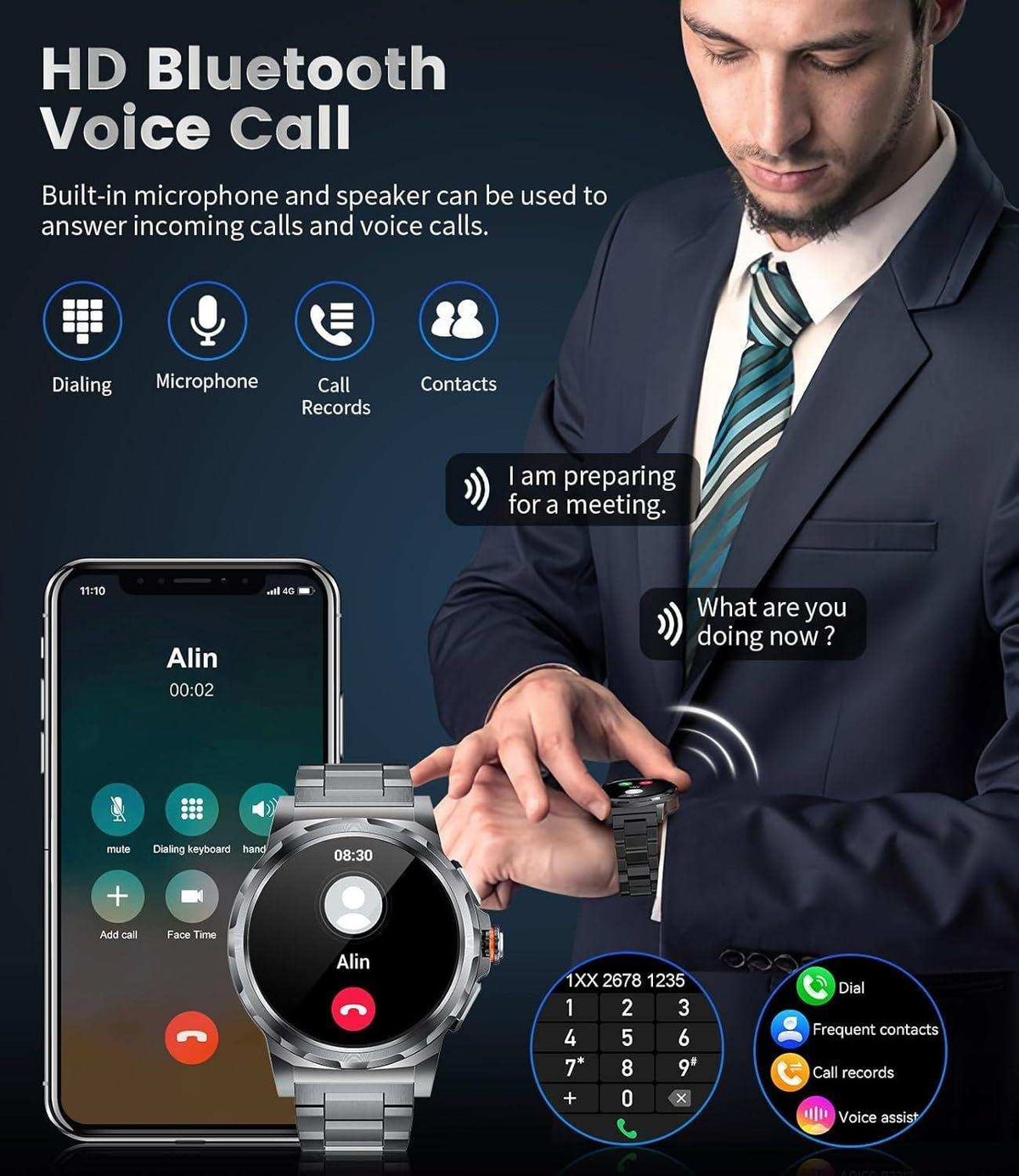 TUTT Smart Watch for Men AMOLED HD Screen Metal Case | 1.43'' Military Rugged IP68 Waterproof | Health and Fitness SL6 LIGE | Rubber & Metal