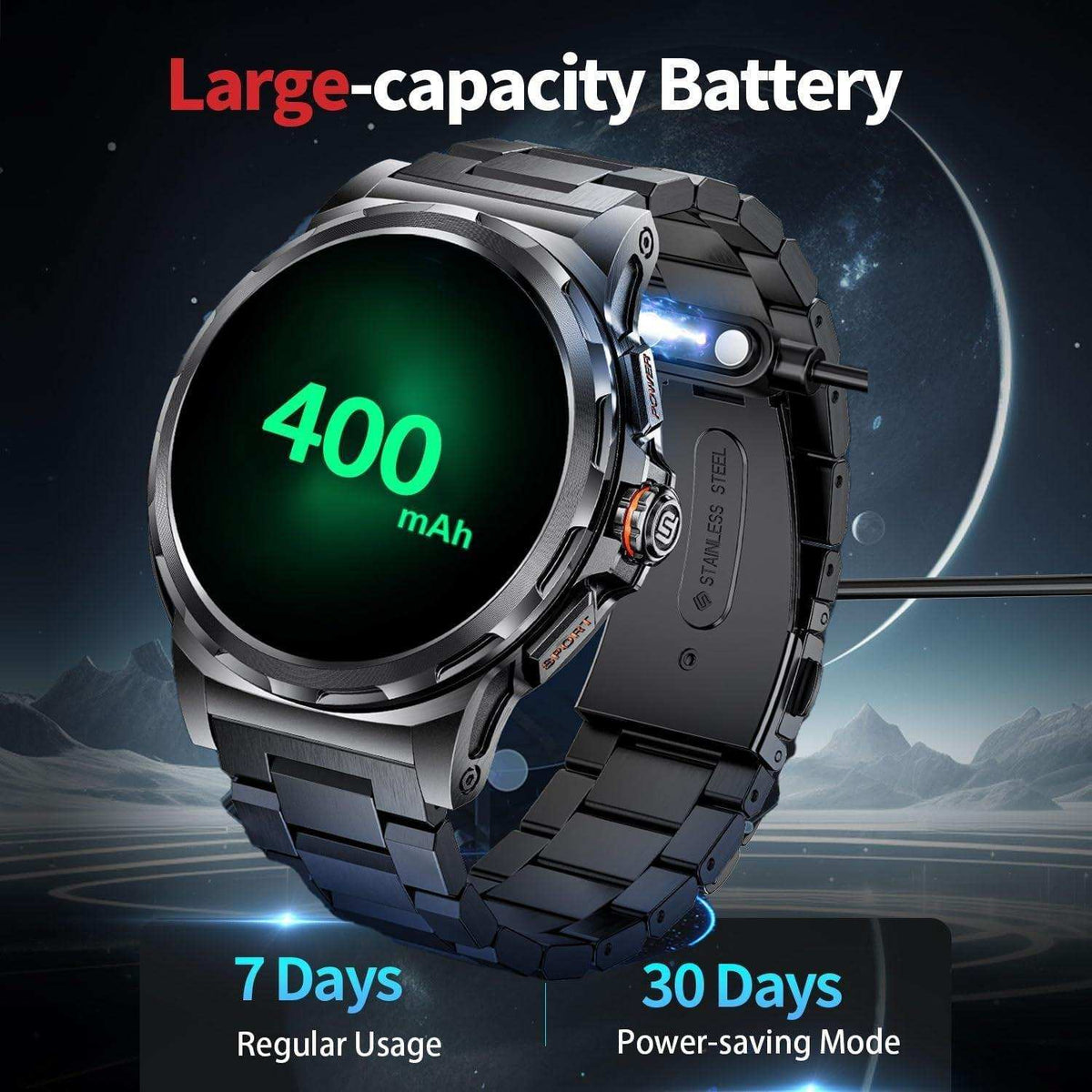TUTT Smart Watch for Men AMOLED HD Screen Metal Case | 1.43'' Military Rugged IP68 Waterproof | Health and Fitness SL6 LIGE | Rubber & Metal