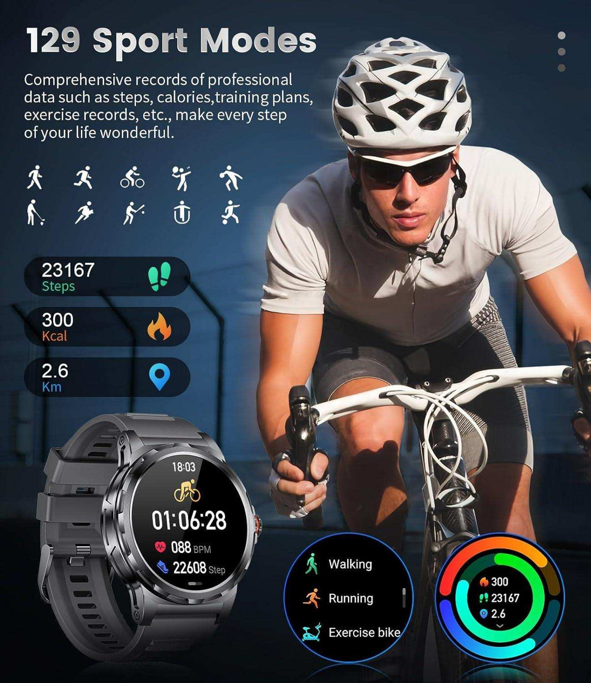 TUTT Smart Watch for Men AMOLED HD Screen Metal Case | 1.43'' Military Rugged IP68 Waterproof | Health and Fitness SL6 LIGE | Rubber & Metal