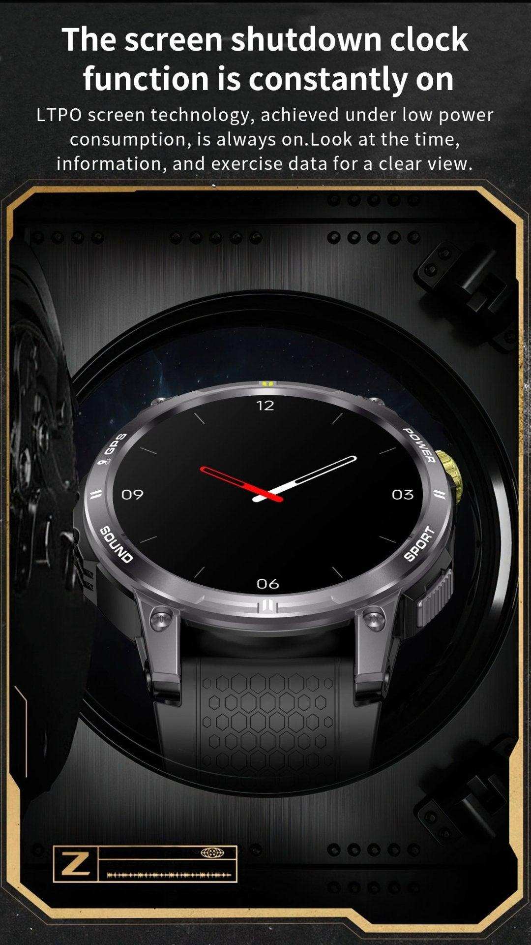 TUTT Rugged Smartwatch for Men Women | Compass GPS Exercise | AMOLED Metal Dial | 2 Military Straps | Always-On Display Long Battery Life | NX18 Pro