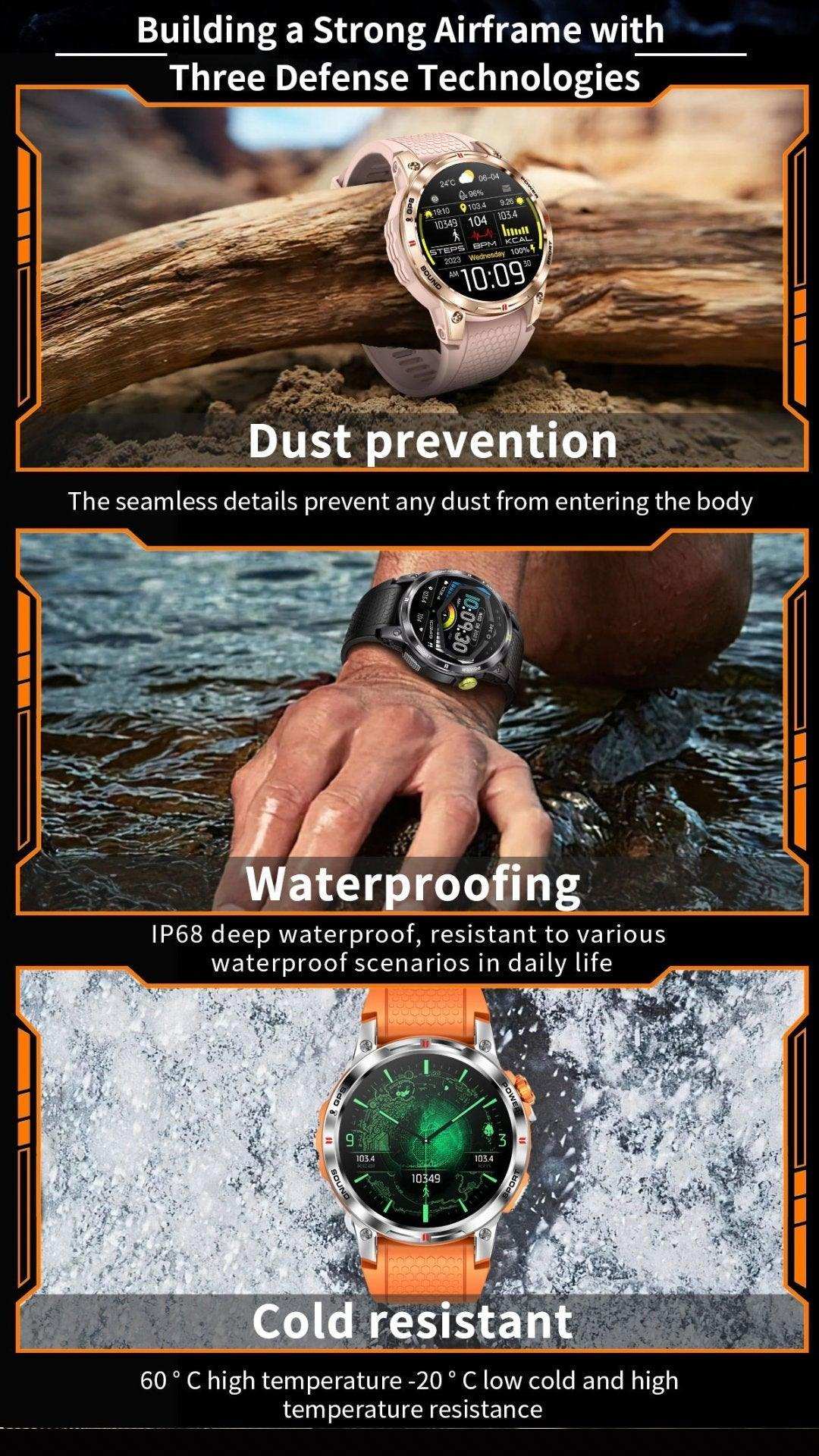 TUTT Rugged Smartwatch for Men Women | Compass GPS Exercise | AMOLED Metal Dial | 2 Military Straps | Always-On Display Long Battery Life | NX18 Pro