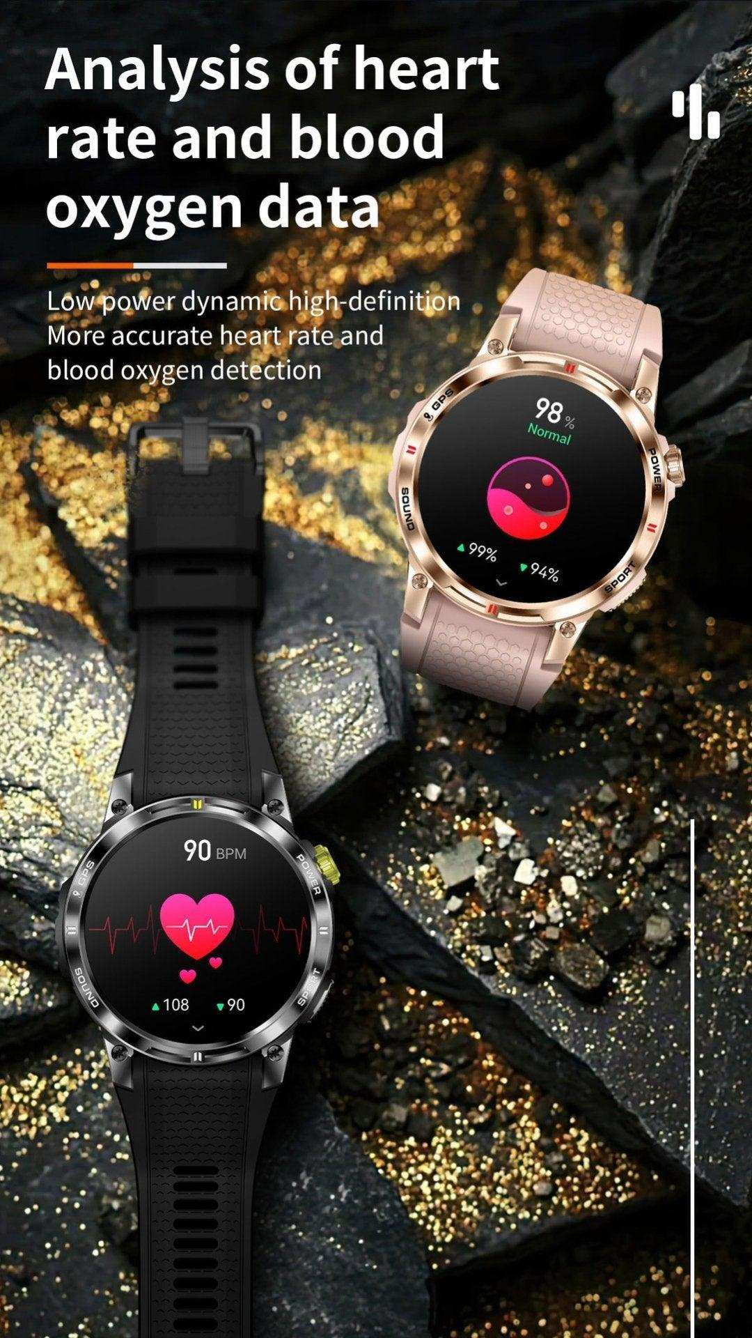 TUTT Rugged Smartwatch for Men Women | Compass GPS Exercise | AMOLED Metal Dial | 2 Military Straps | Always-On Display Long Battery Life | NX18 Pro