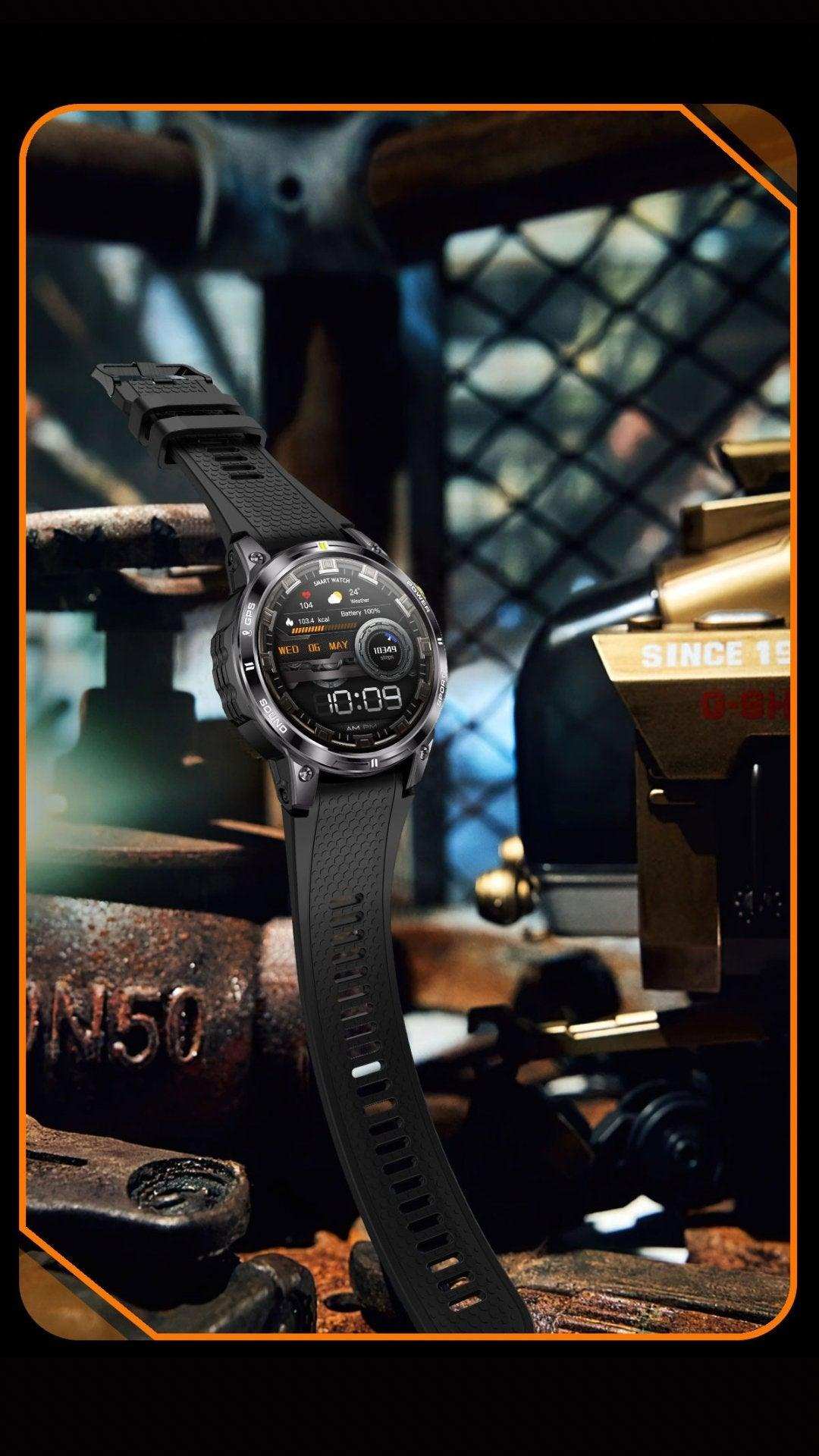 TUTT Rugged Smartwatch for Men Women | Compass GPS Exercise | AMOLED Metal Dial | 2 Military Straps | Always-On Display Long Battery Life | NX18 Pro
