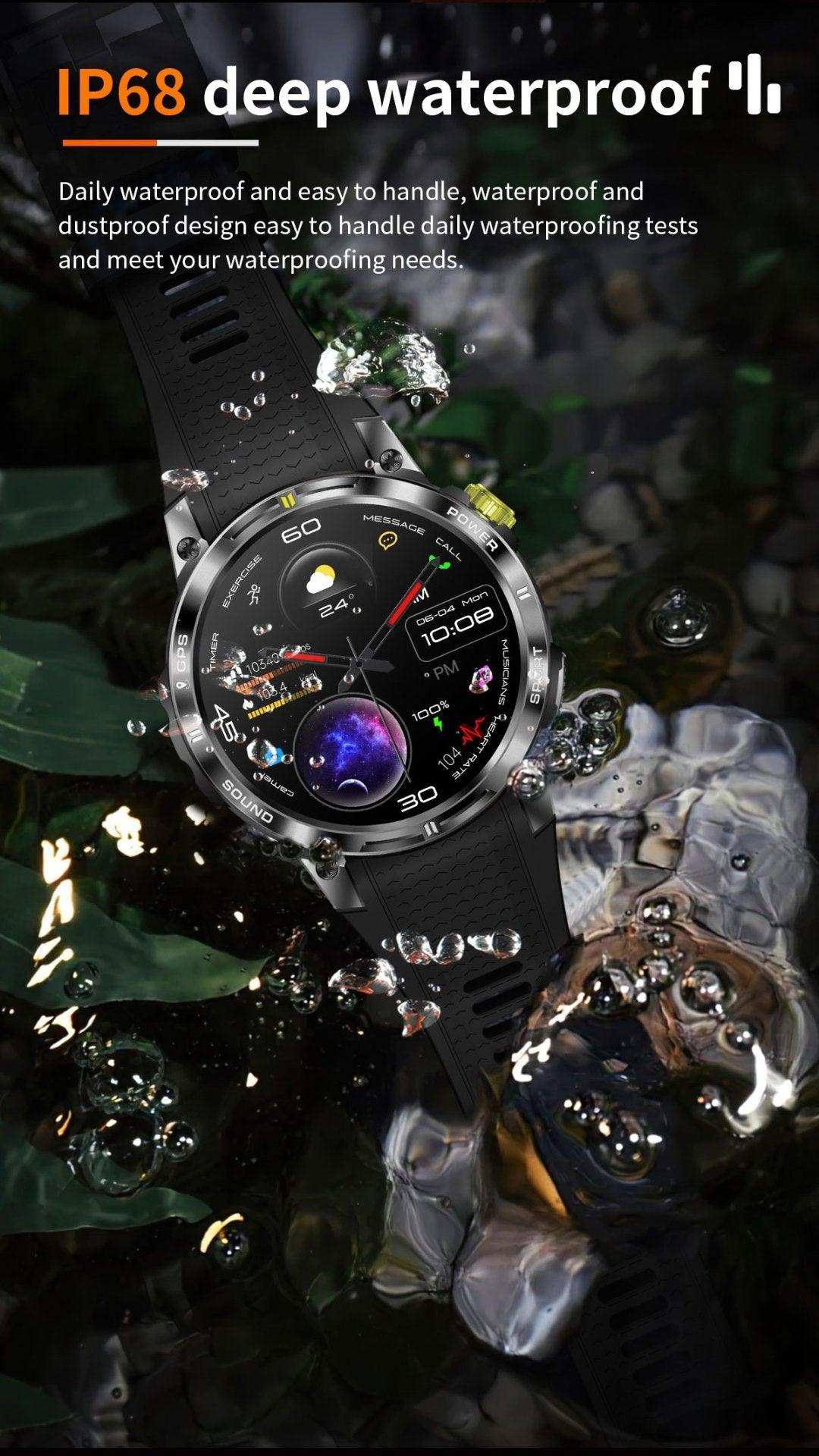 TUTT Rugged Smartwatch for Men Women | Compass GPS Exercise | AMOLED Metal Dial | 2 Military Straps | Always-On Display Long Battery Life | NX18 Pro
