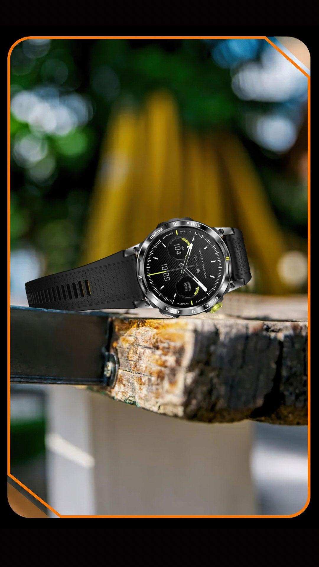 TUTT Rugged Smartwatch for Men Women | Compass GPS Exercise | AMOLED Metal Dial | 2 Military Straps | Always-On Display Long Battery Life | NX18 Pro