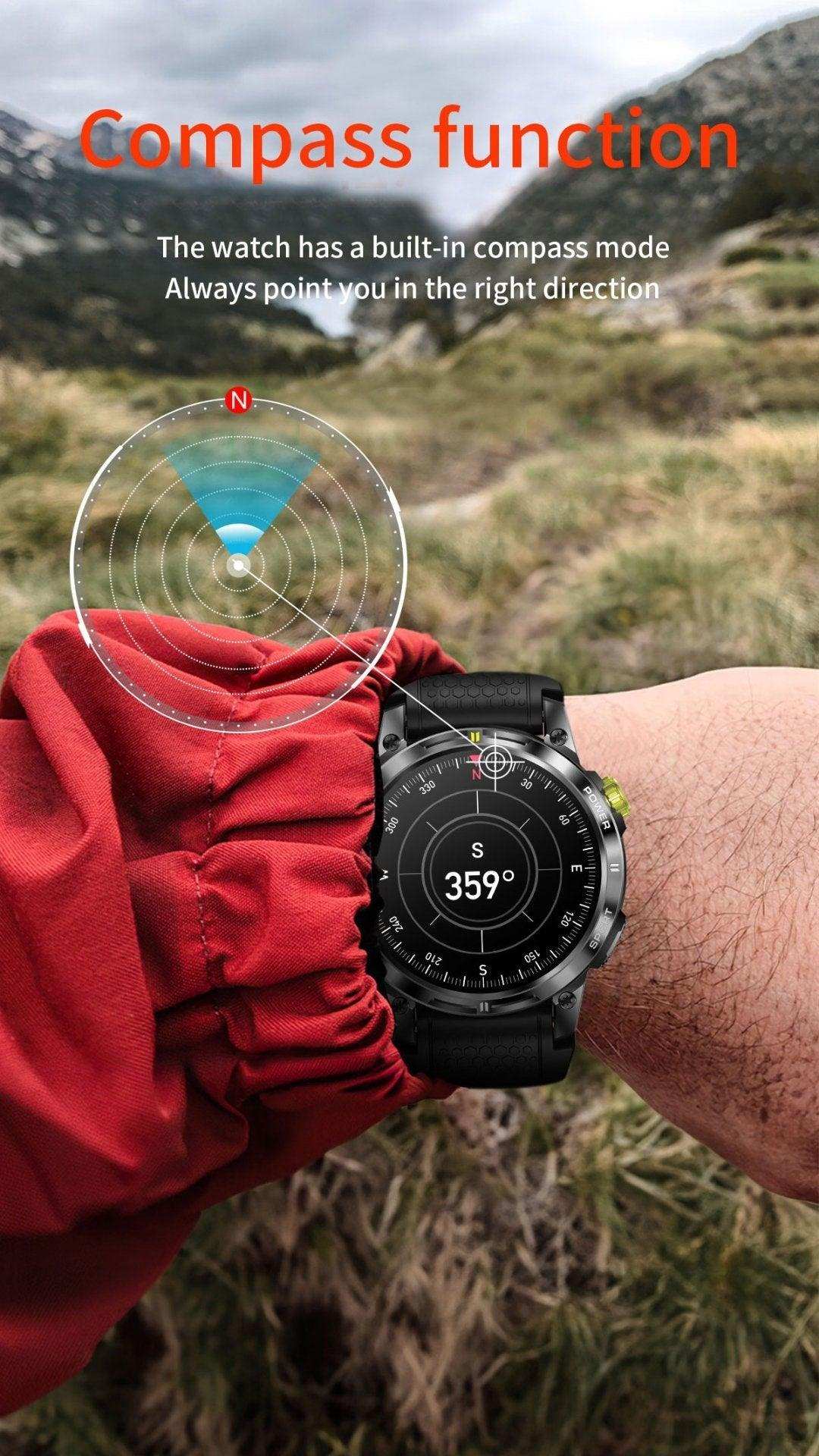 TUTT Rugged Smartwatch for Men Women | Compass GPS Exercise | AMOLED Metal Dial | 2 Military Straps | Always-On Display Long Battery Life | NX18 Pro