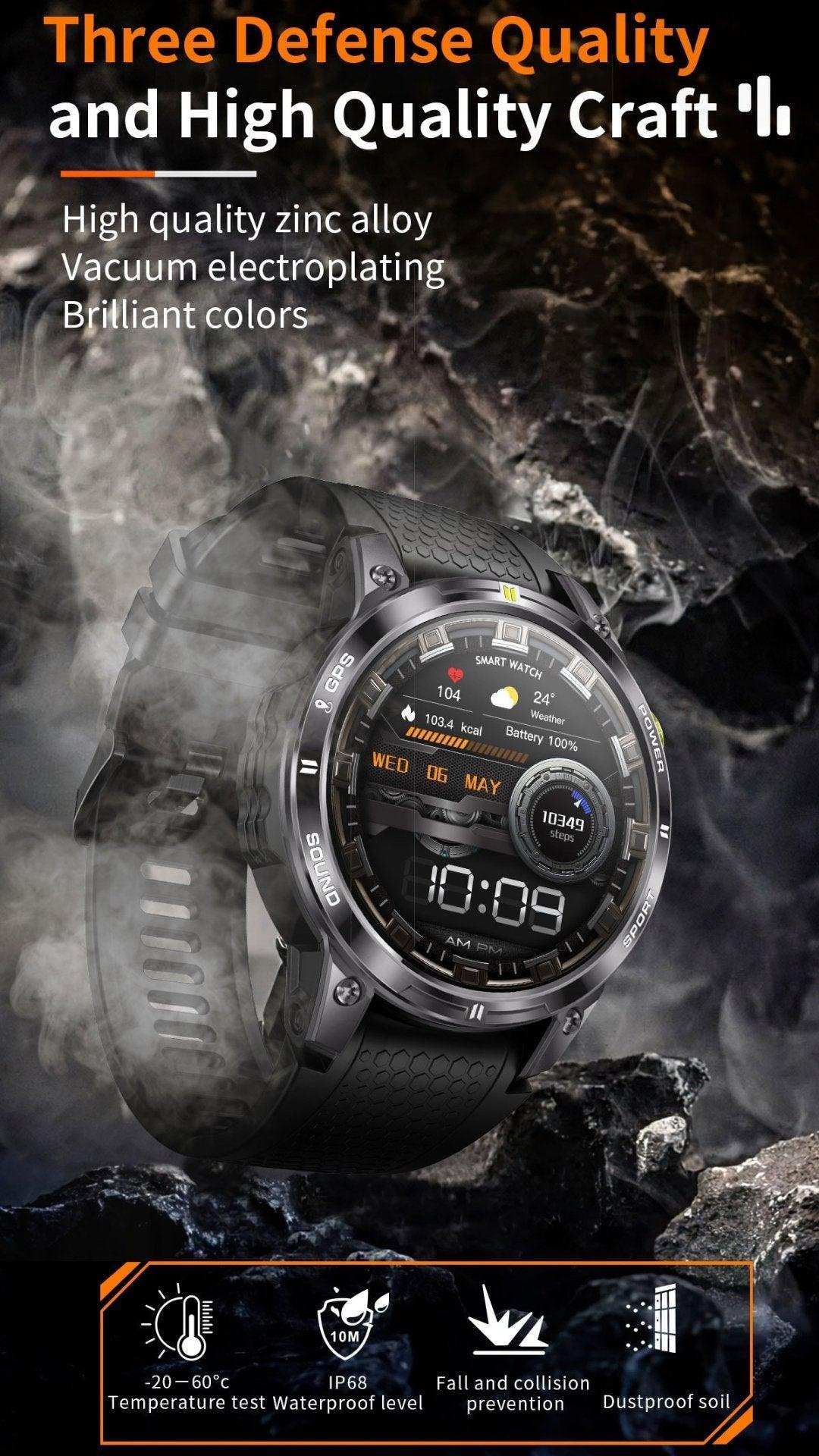 TUTT Rugged Smartwatch for Men Women | Compass GPS Exercise | AMOLED Metal Dial | 2 Military Straps | Always-On Display Long Battery Life | NX18 Pro