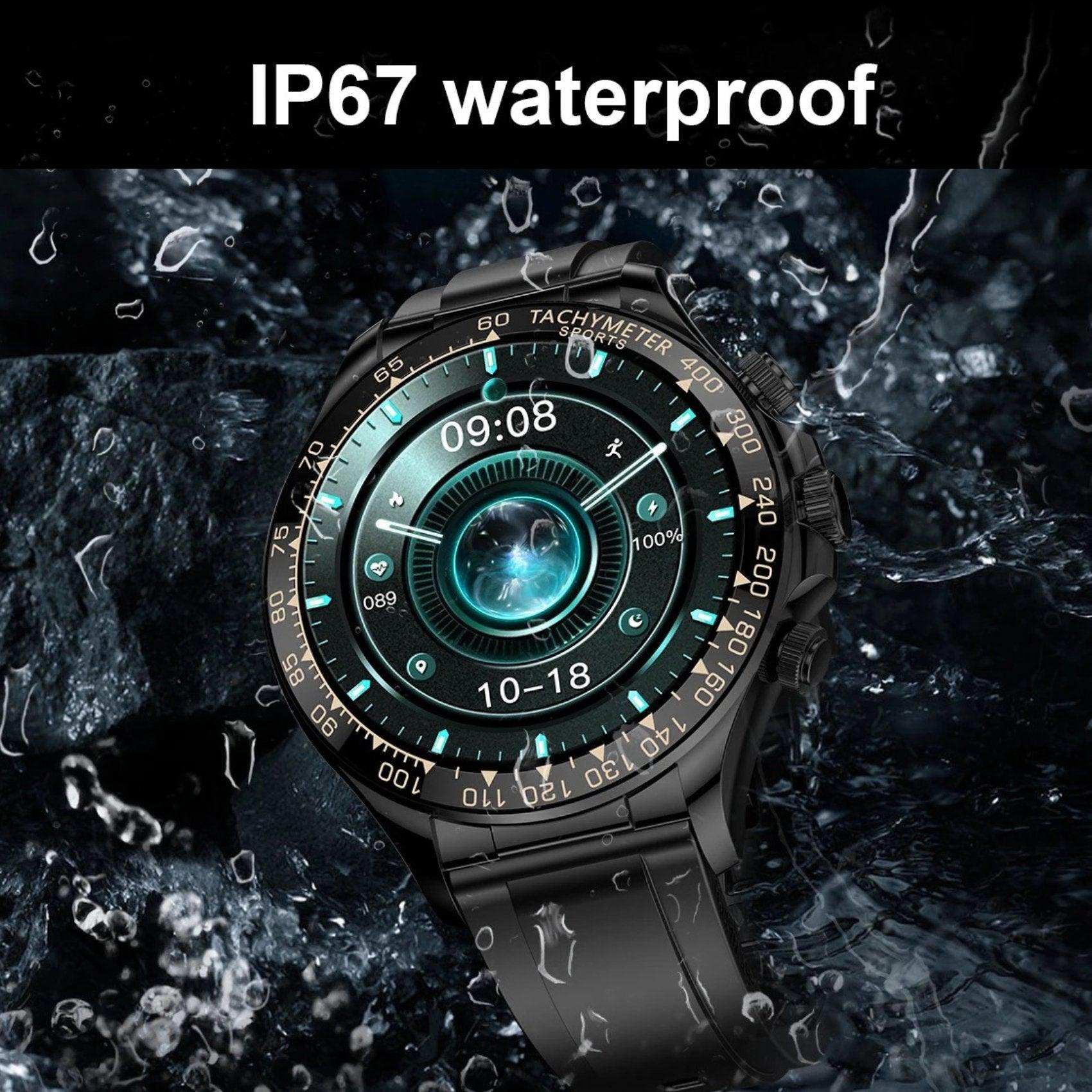 TUTT Classic Smartwatch for Men Metal Case | 1.55'' Large HD Screen IP67 Tactical Smart Watch with BT Call Pedometer Straps (Leather Metal) X108
