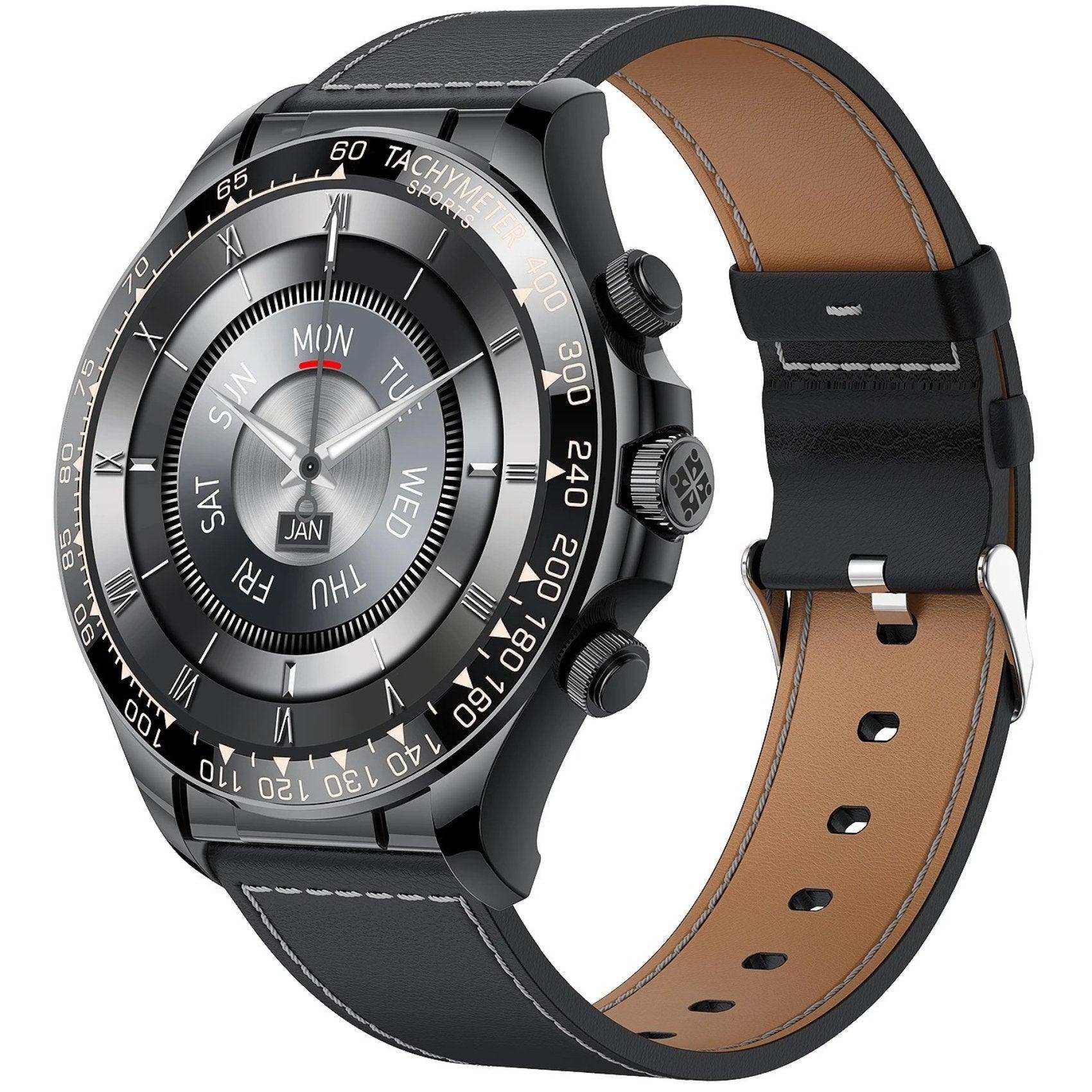 TUTT Classic Smartwatch for Men Metal Case | 1.55'' Large HD Screen IP67 Tactical Smart Watch with BT Call Pedometer Straps (Leather Metal) X108
