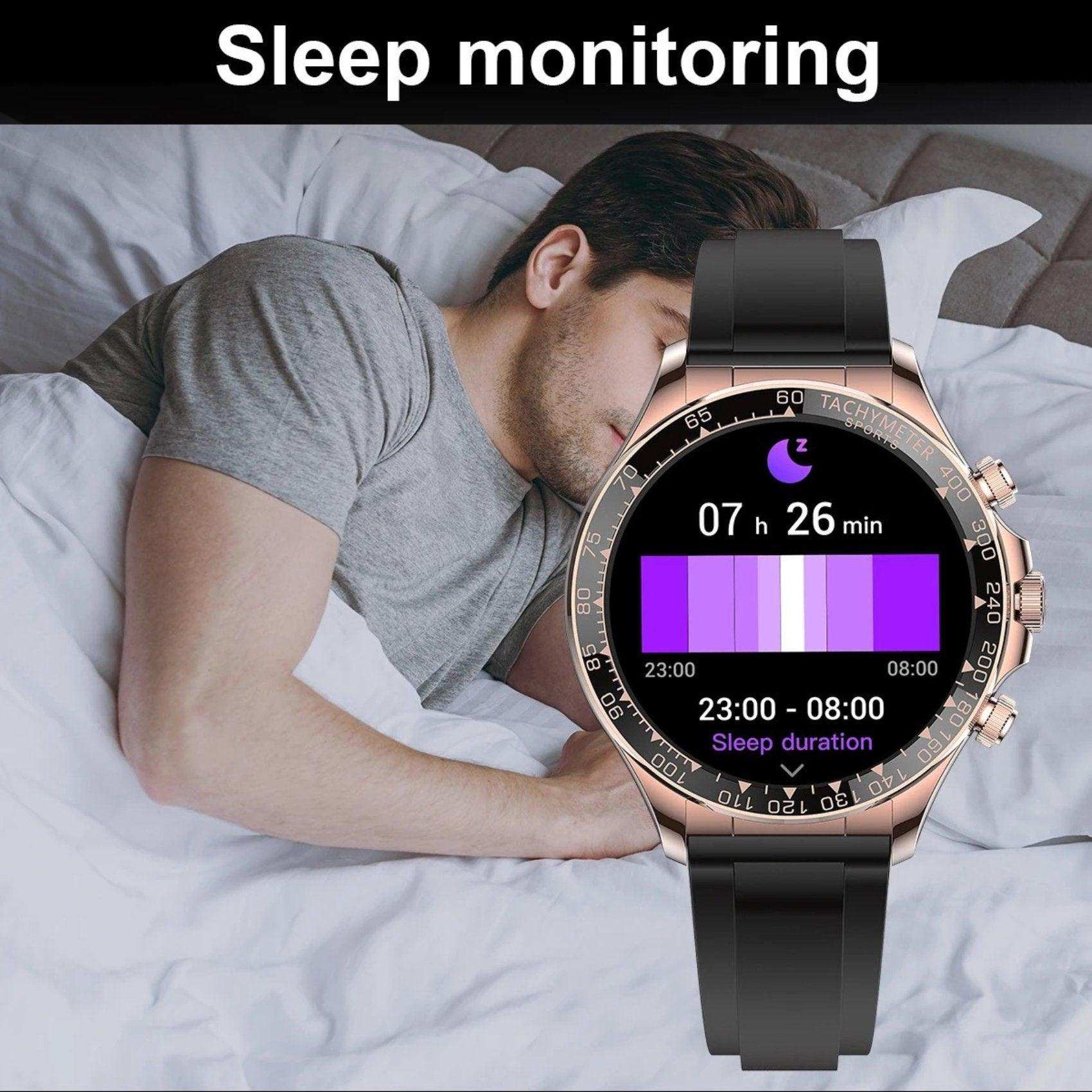 TUTT Classic Smartwatch for Men Metal Case | 1.55'' Large HD Screen IP67 Tactical Smart Watch with BT Call Pedometer Straps (Leather Metal) X108