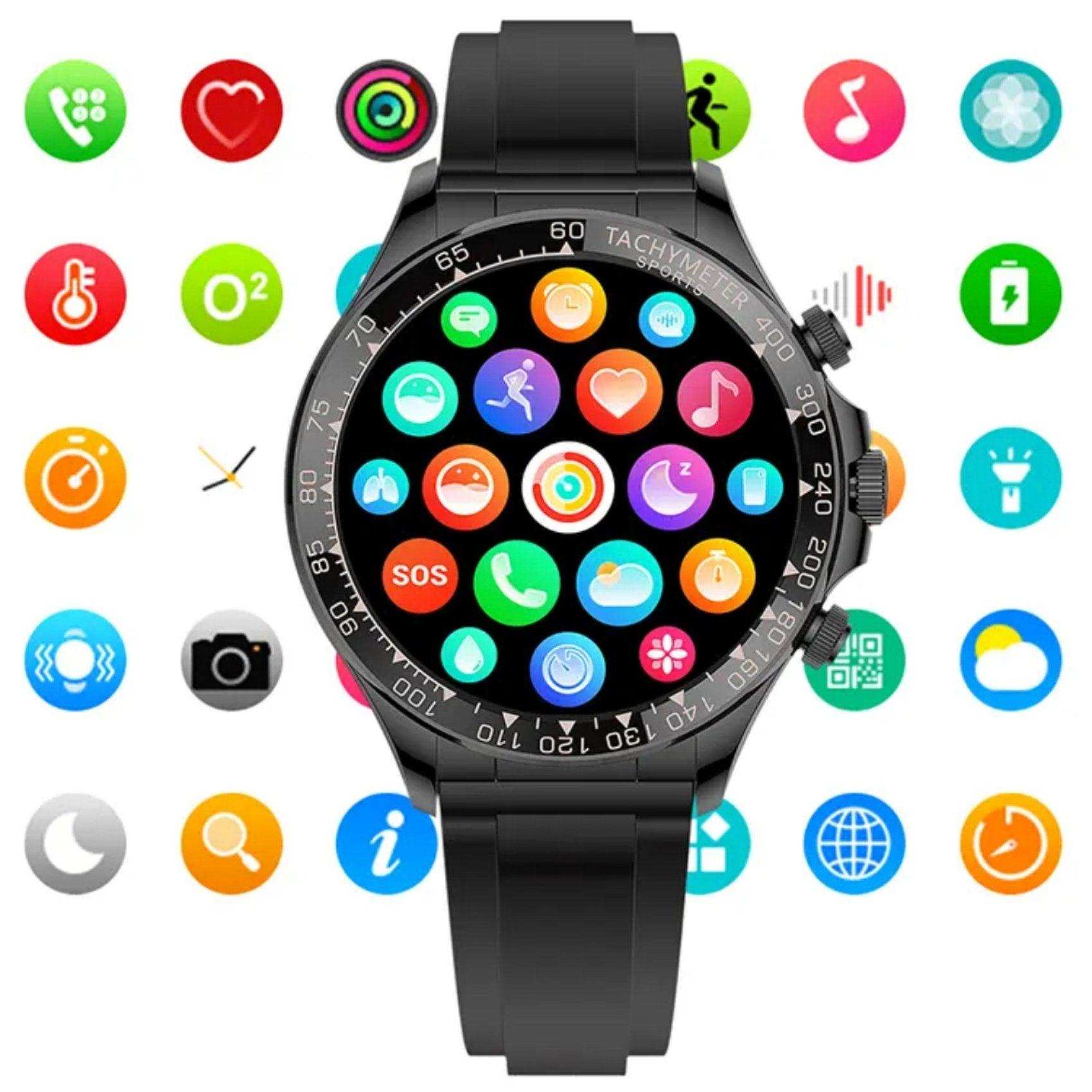 TUTT Classic Smartwatch for Men Metal Case | 1.55'' Large HD Screen IP67 Tactical Smart Watch with BT Call Pedometer Straps (Leather Metal) X108
