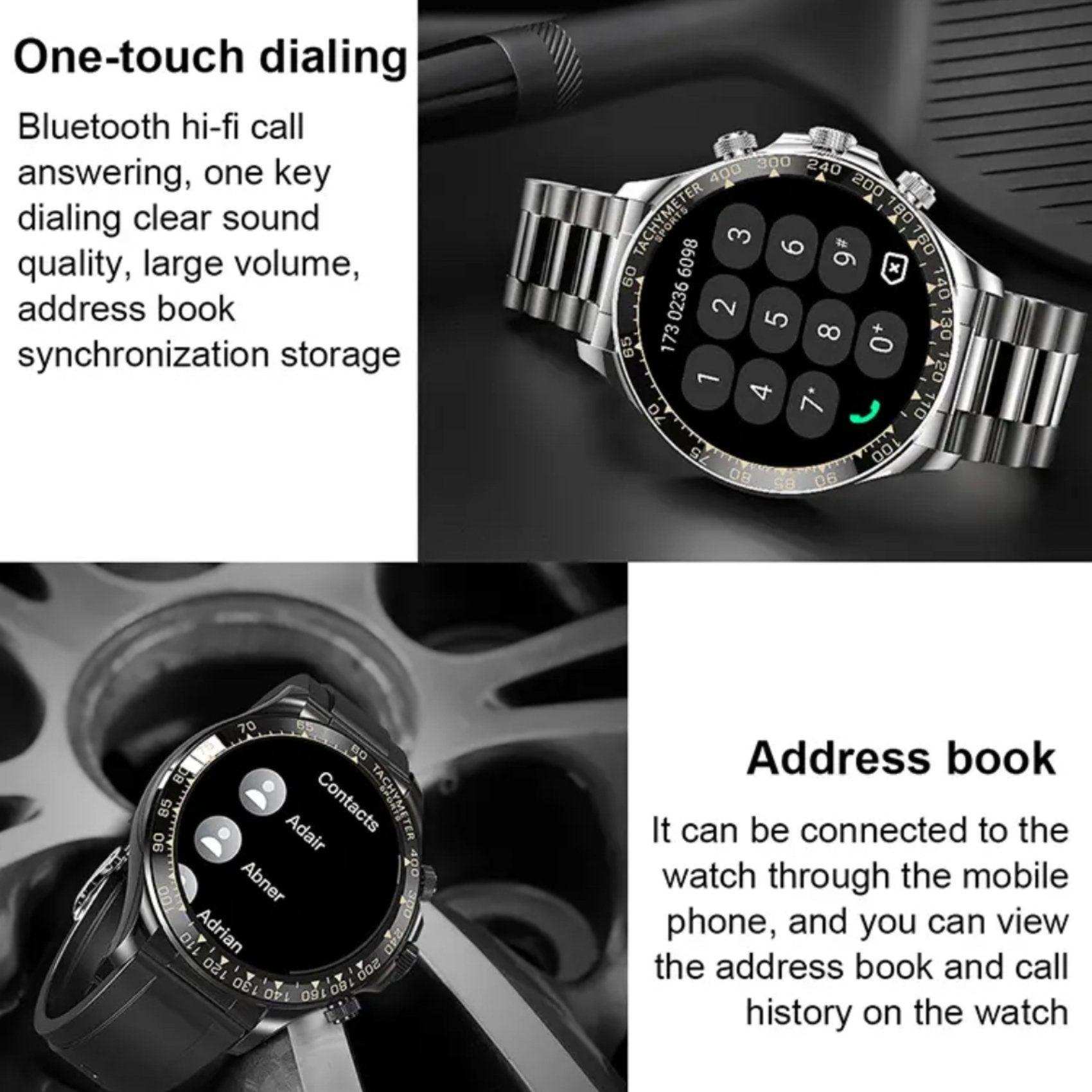 TUTT Classic Smartwatch for Men Metal Case | 1.55'' Large HD Screen IP67 Tactical Smart Watch with BT Call Pedometer Straps (Leather Metal) X108