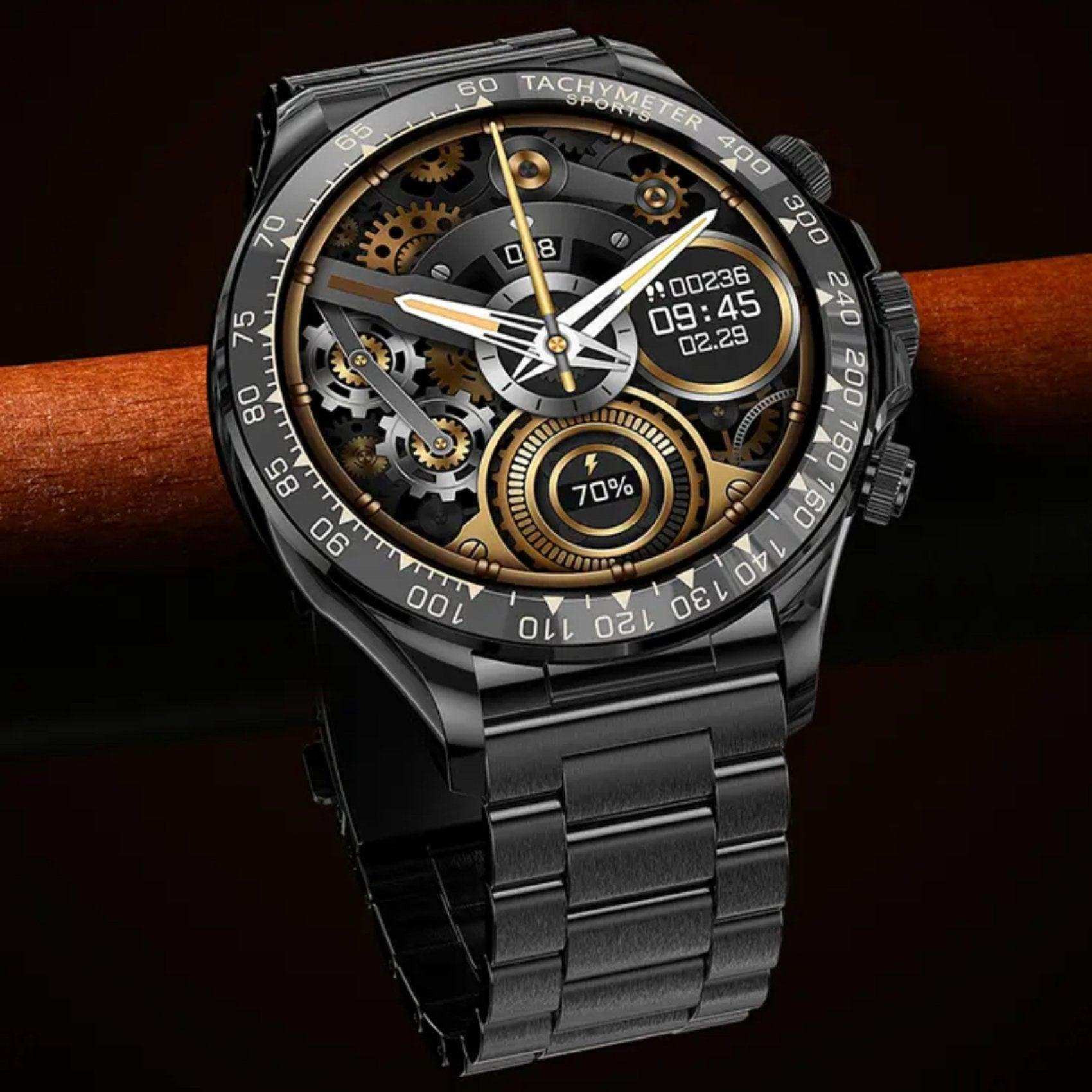 TUTT Classic Smartwatch for Men Metal Case | 1.55'' Large HD Screen IP67 Tactical Smart Watch with BT Call Pedometer Straps (Leather Metal) X108