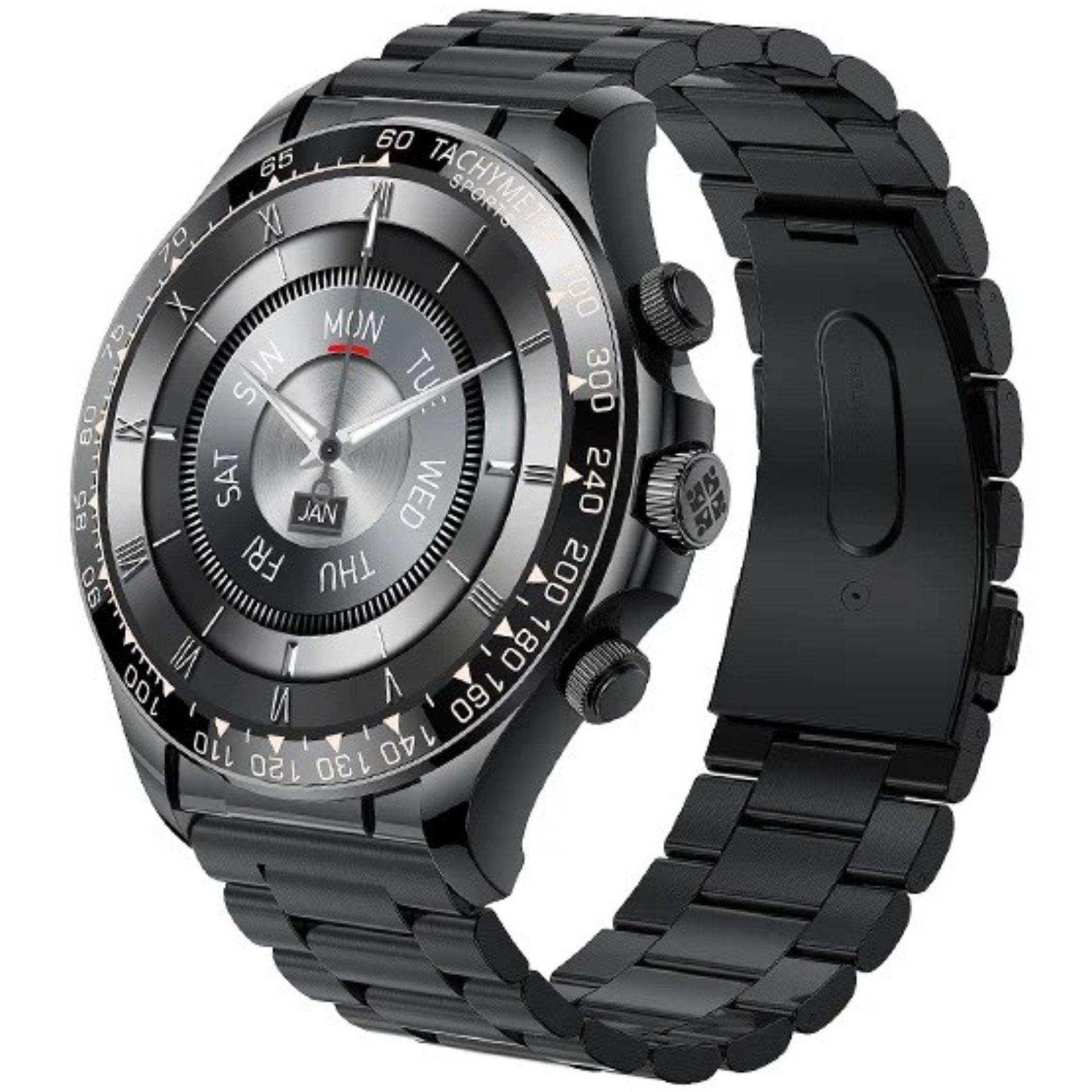 TUTT Classic Smartwatch for Men Metal Case | 1.55'' Large HD Screen IP67 Tactical Smart Watch with BT Call Pedometer Straps (Leather Metal) X108