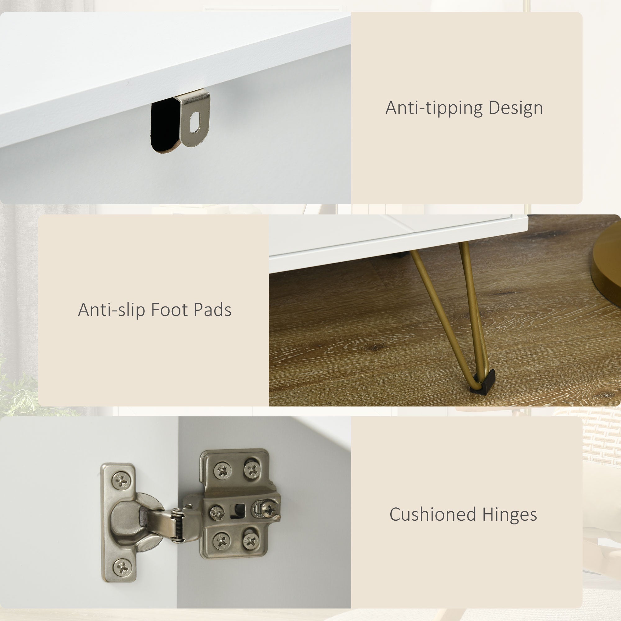 HOMCOM Chic Storage Sanctuary: White Cabinet with Golden Hairpin Legs, Freestanding Cupboard, Adjustable Shelves