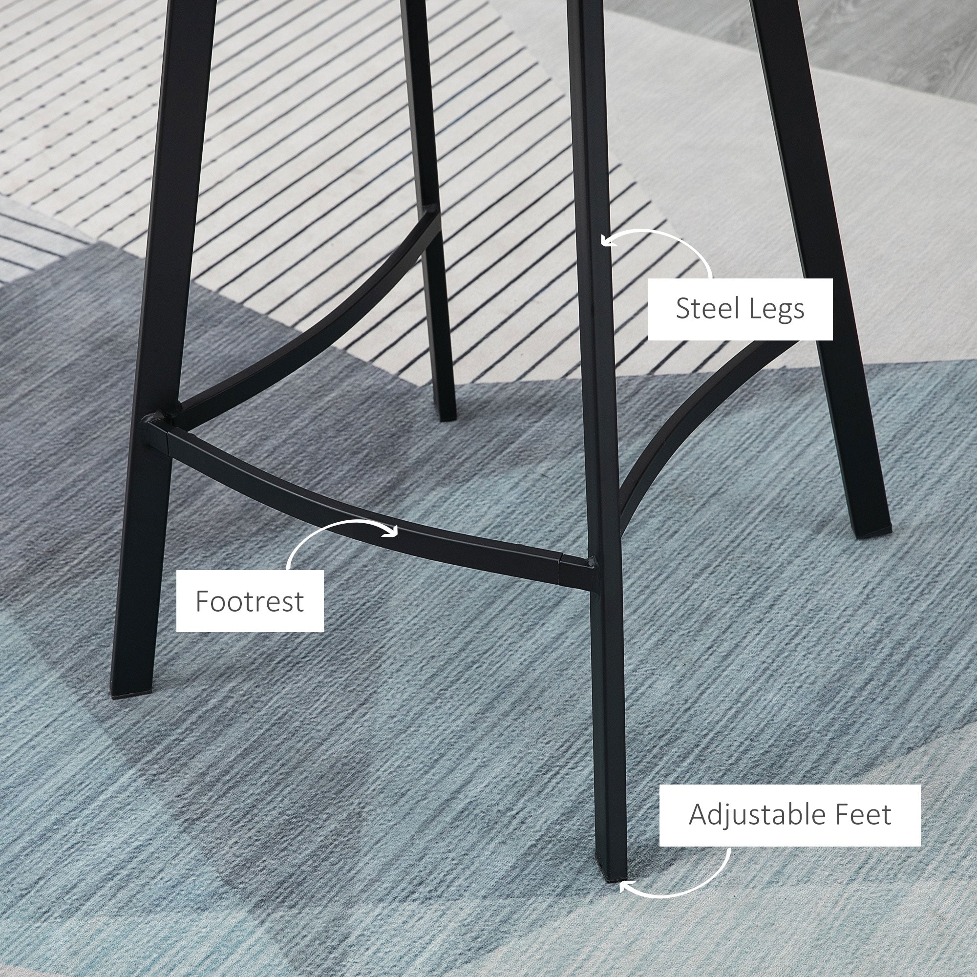 HOMCOM Counter Height Stools Set of 2 Upholstered Kitchen Stool with Back and Steel Legs for Kitchen