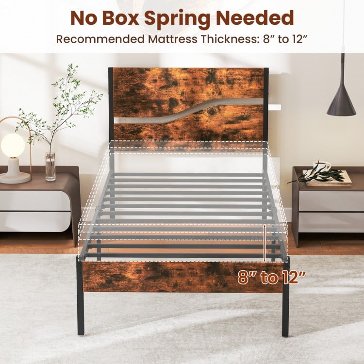 Twin/Full/Queen/King Metal Bed Frame with Wooden Headboard and Footboard-Twin Size