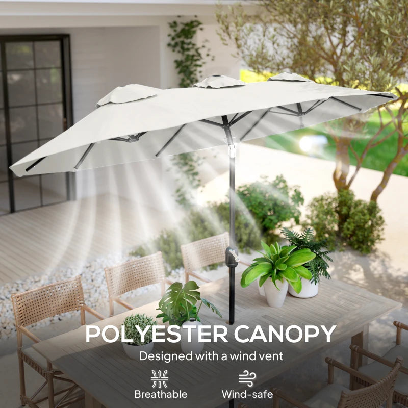 9.7' Double-sided Outdoor Patio Umbrella with Tilt, Crank and Vents, Cream White