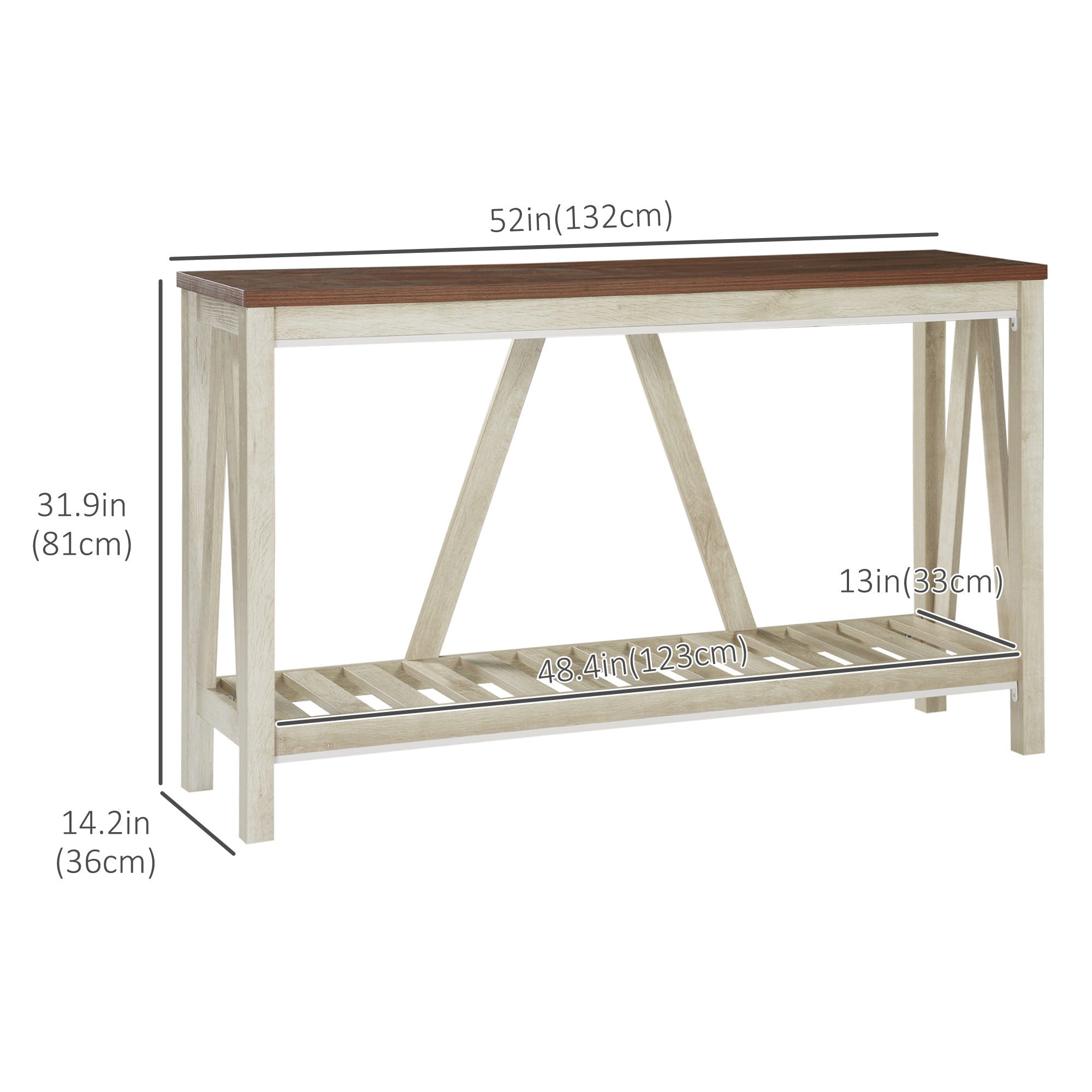 HOMCOM Farmhouse Console Table: Rustic Sofa Table with Storage Shelf & Anti-Tipping Design, Living Room/Bedroom/Entryway, Oak