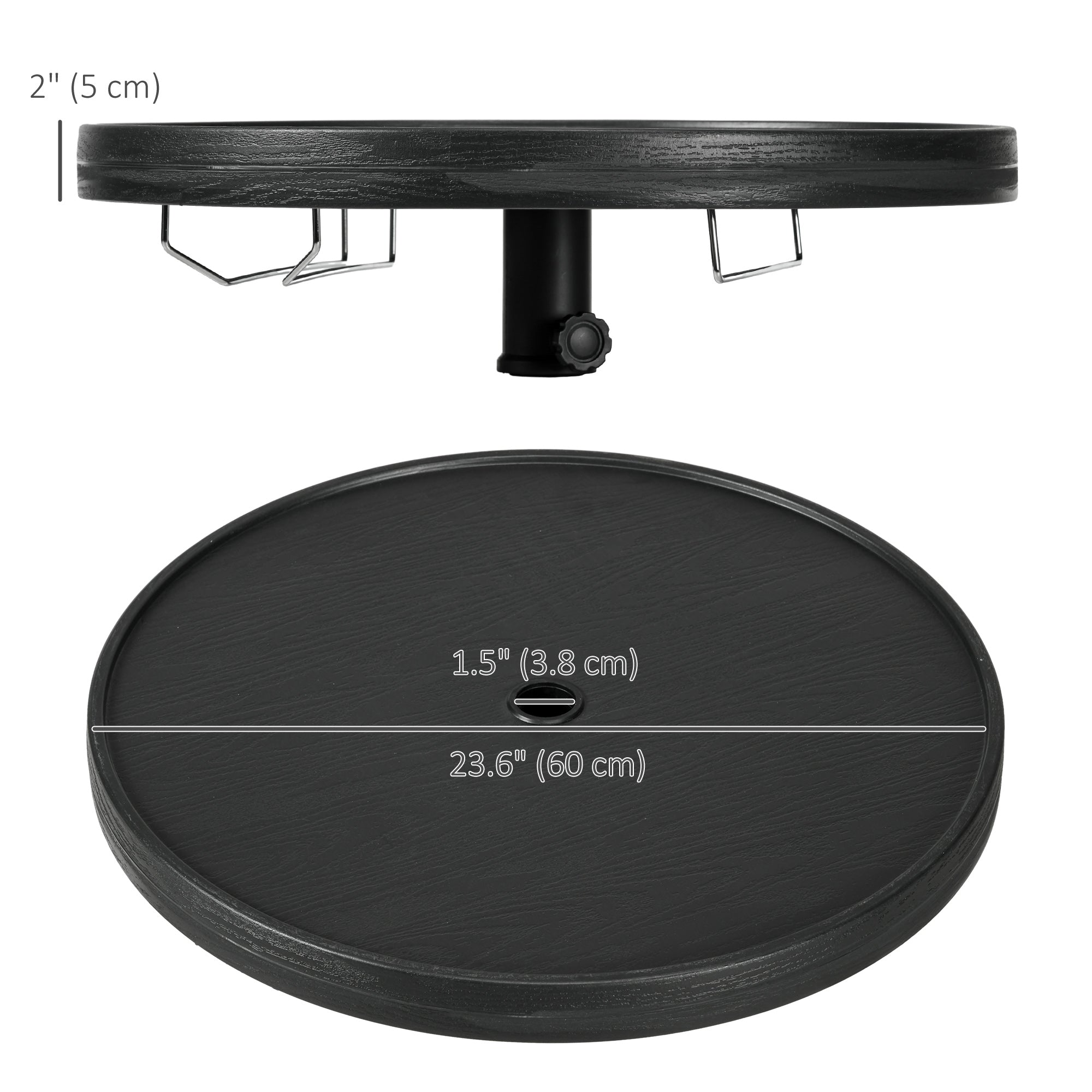 Outsunny Beach Umbrella Table Tray with Wine Glass Holder and Foldable Towel Rack, 23.6", Black