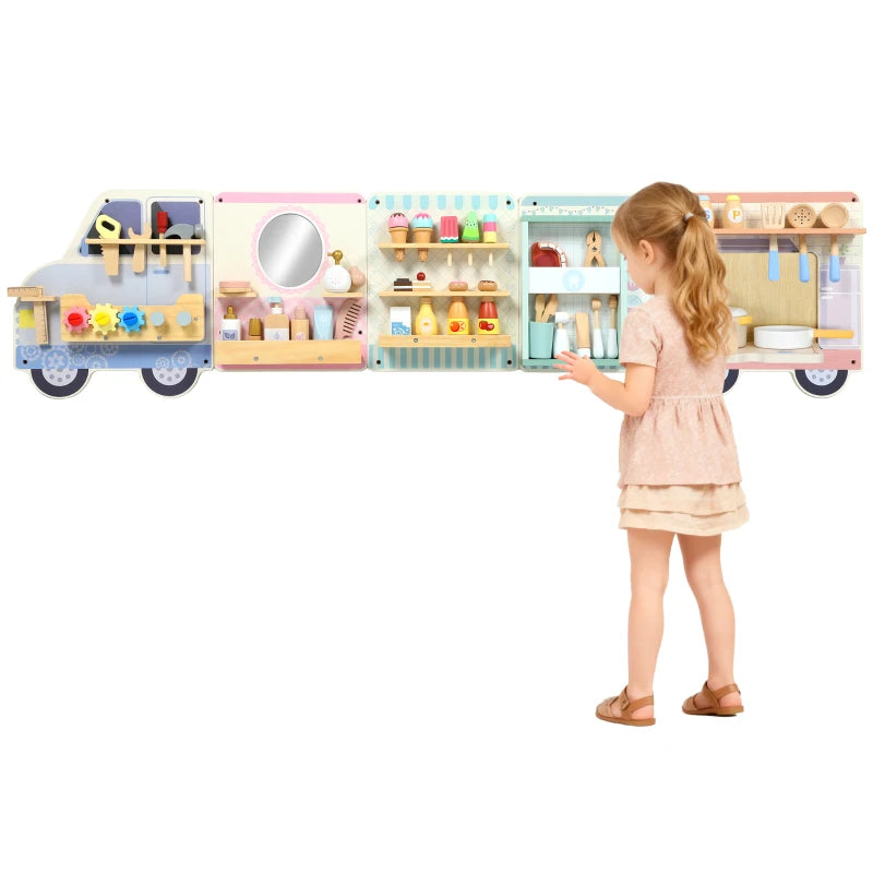 Qaba Wall Busy Board, 5 Activities Sensory Wall Toy for Playroom Nursery Classroom, for Kids 3+ Years
