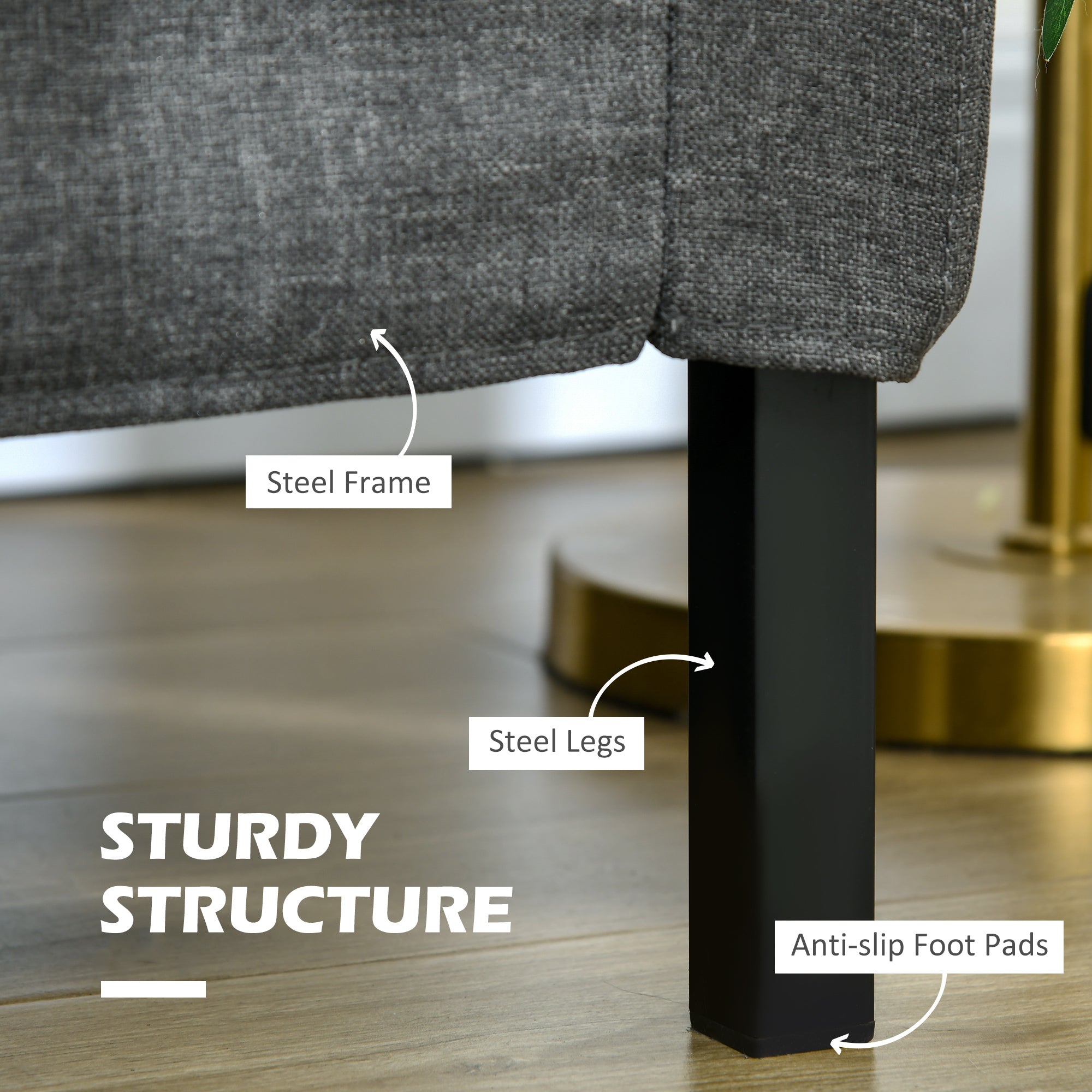 HOMCOM Sofa 53" 2-Seater Upholstered Two Seater Couch Steel Legs Bedroom Living Room Dark Grey