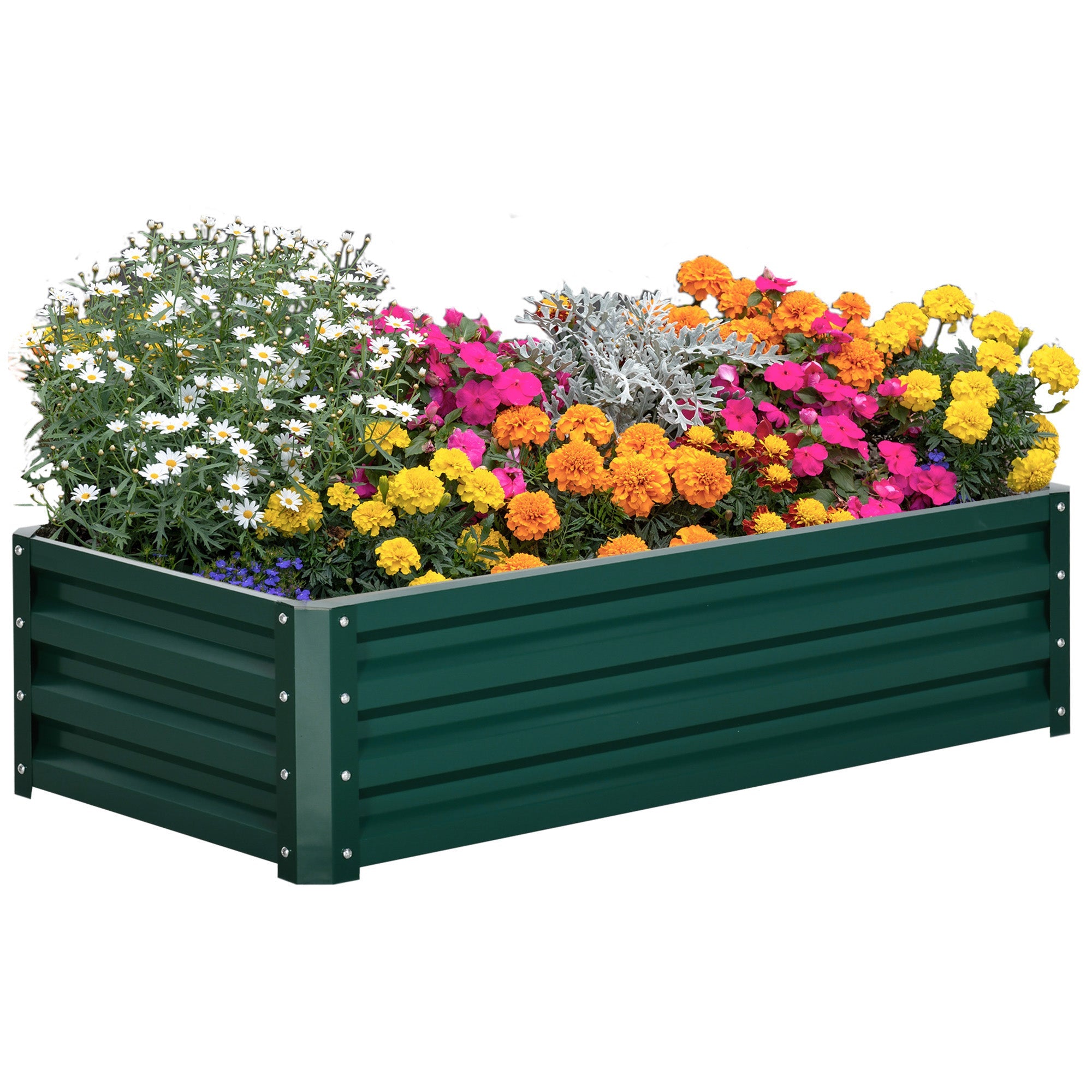 Outsunny Raised Planter Box 4'x2'x1' Galvanized Steel Garden Bed Vegetables Flowers Herbs Gardening Patio Green