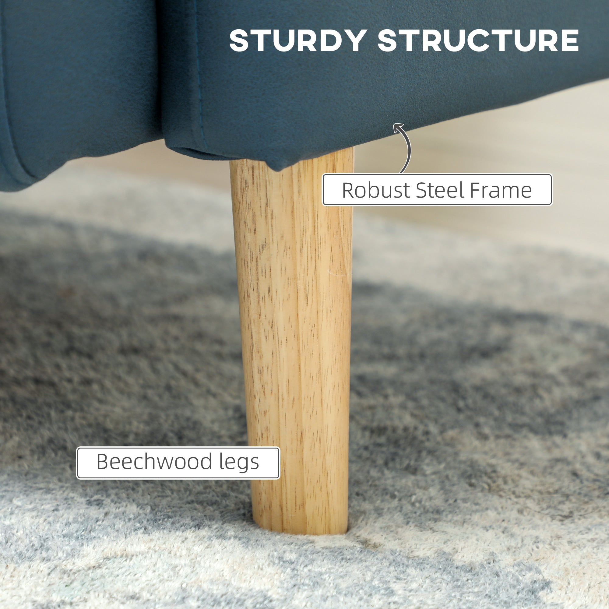 HOMCOM 58" 2 Seat Sofa, Modern Love Seats Furniture, Upholstered 2 Seater Couch, Solid Wood Frame, Navy Blue