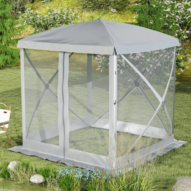 Pop-Up Tent, Foldable Screen Tent with Carry Bag, Zippered Door and Ground Stakes, Fits 3-4 People, Light Grey