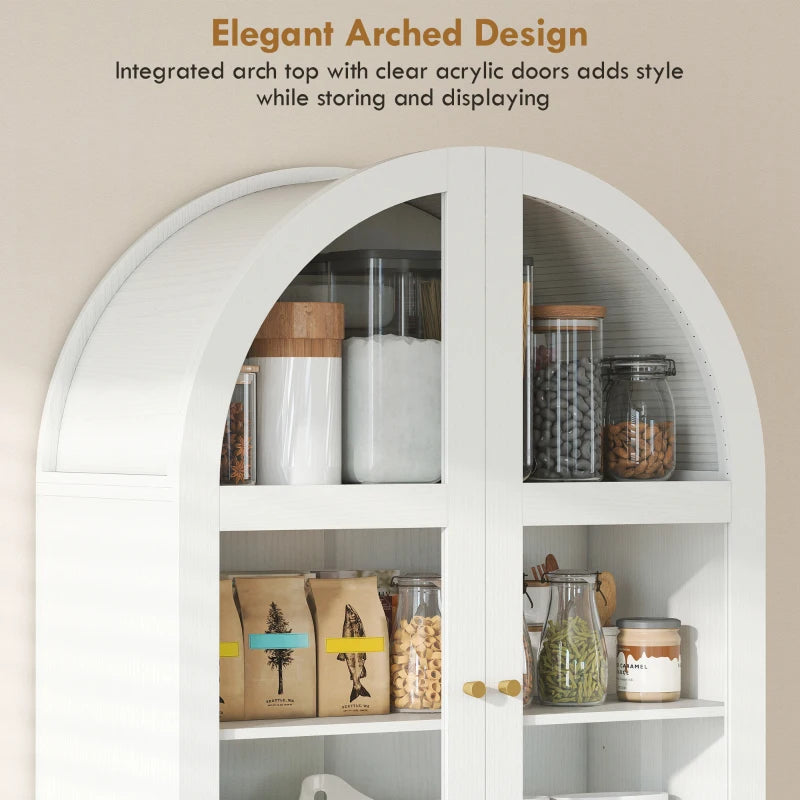 🏡 Arched Glass Door Pantry Cabinet – Modern Farmhouse Storage (White)