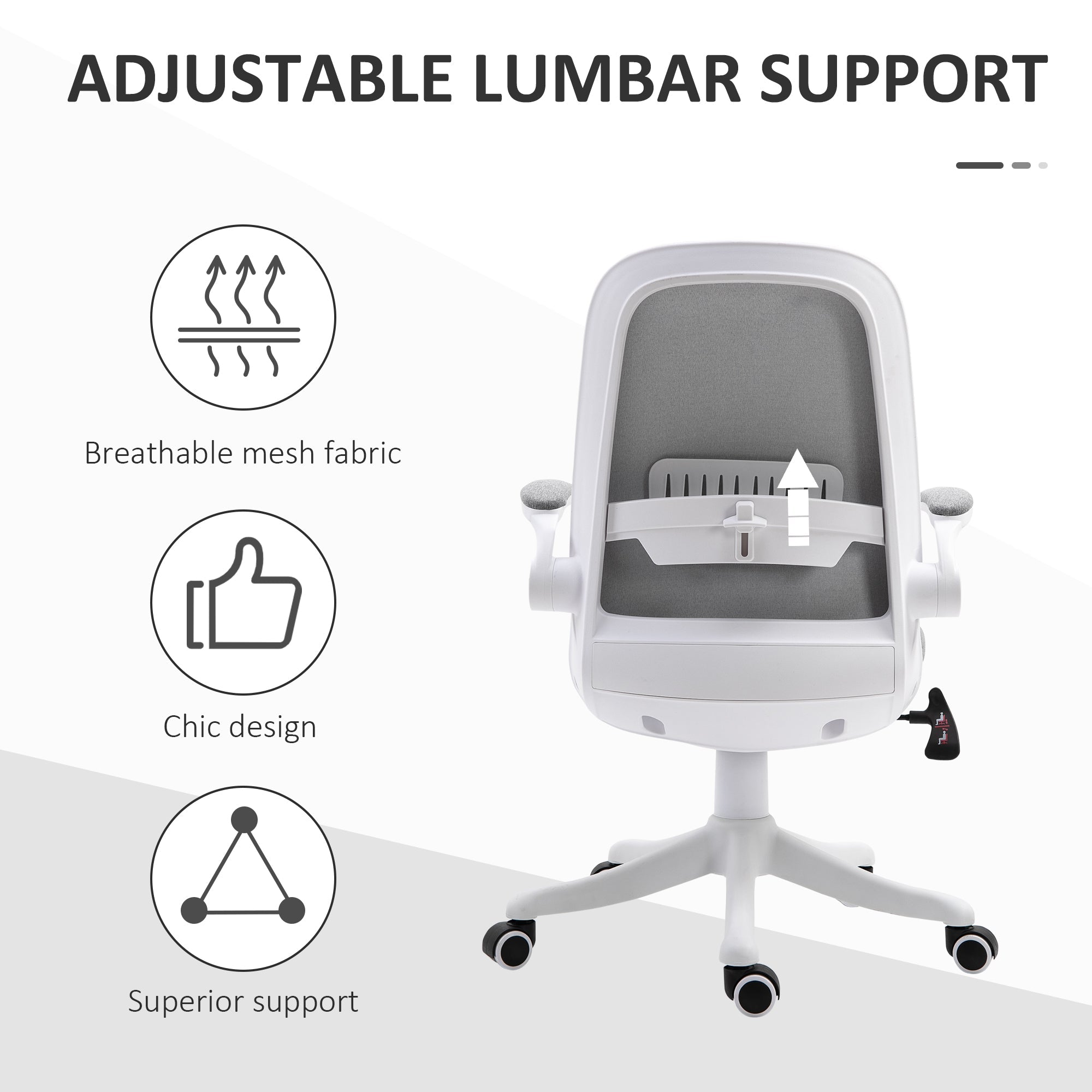 Vinsetto Breathable Fabric Office Chair: 360° Swivel Task Chair, Flip-up Arms, Adjustable Height Desk Chair, Grey