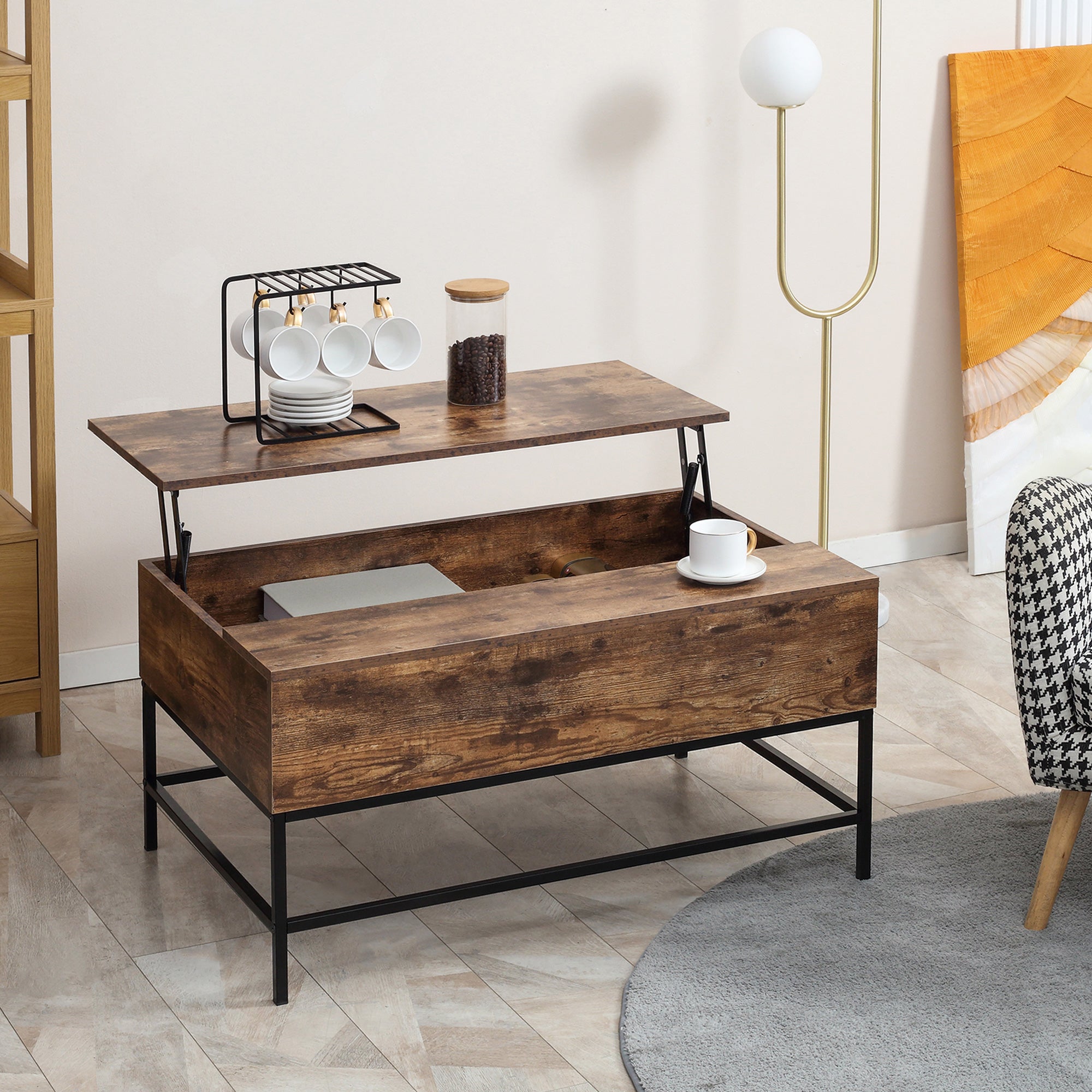 HOMCOM Rustic Brown Lift Top Coffee Table: Center Table with Hidden Storage Compartment for Living Room