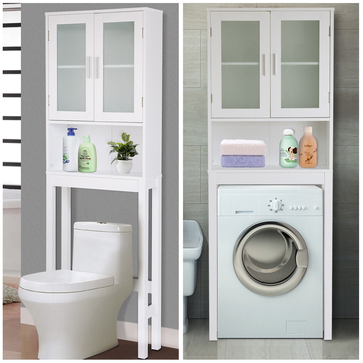 Wooden over the toilet Storage Cabinet with Tower RackÂ