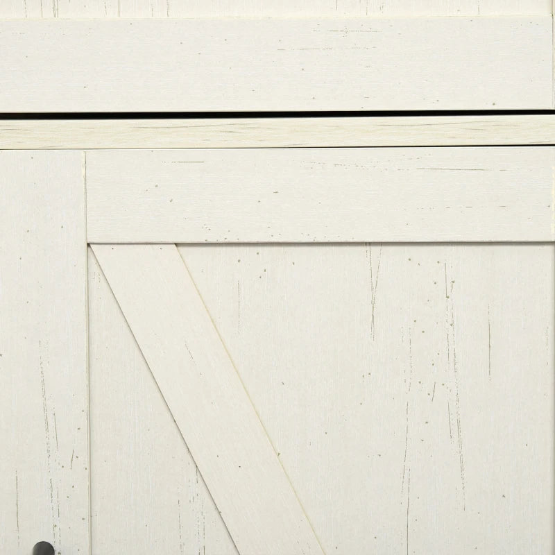 Rustic Barn Door Storage Cabinet Modern Farmhouse Buffet Sideboard for Kitchen and Dining Room White