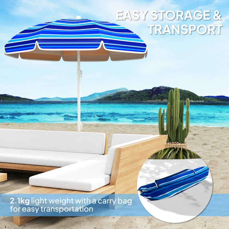 70.9" Dia. Portable Beach Umbrella, UV 50+ Ruffled Outdoor Umbrella with Adjustable Tilt Multicolor